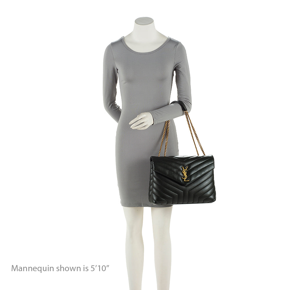 Saint Laurent Matelasse Calfskin Monogram LouLou Chain Medium Shoulder Bag (SHF-20578)