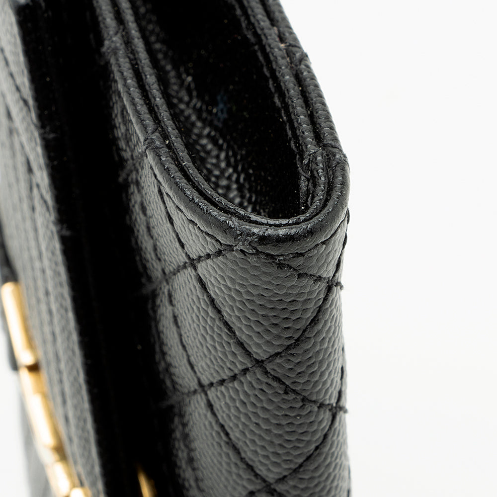 Saint Laurent Matelasse Grain de Poudre Monogram Compact Trifold Wallet (SHF-21741)