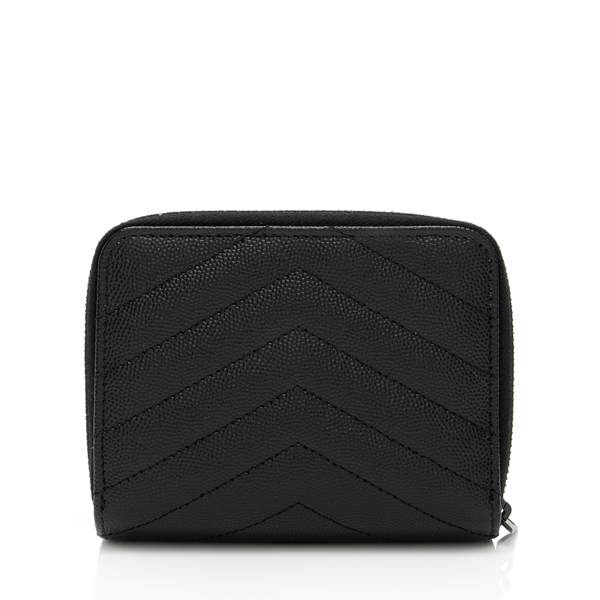 Saint Laurent Matelasse Grain de Poudre Monogram Compact Zip Around Wallet (SHF-C8Sta6)