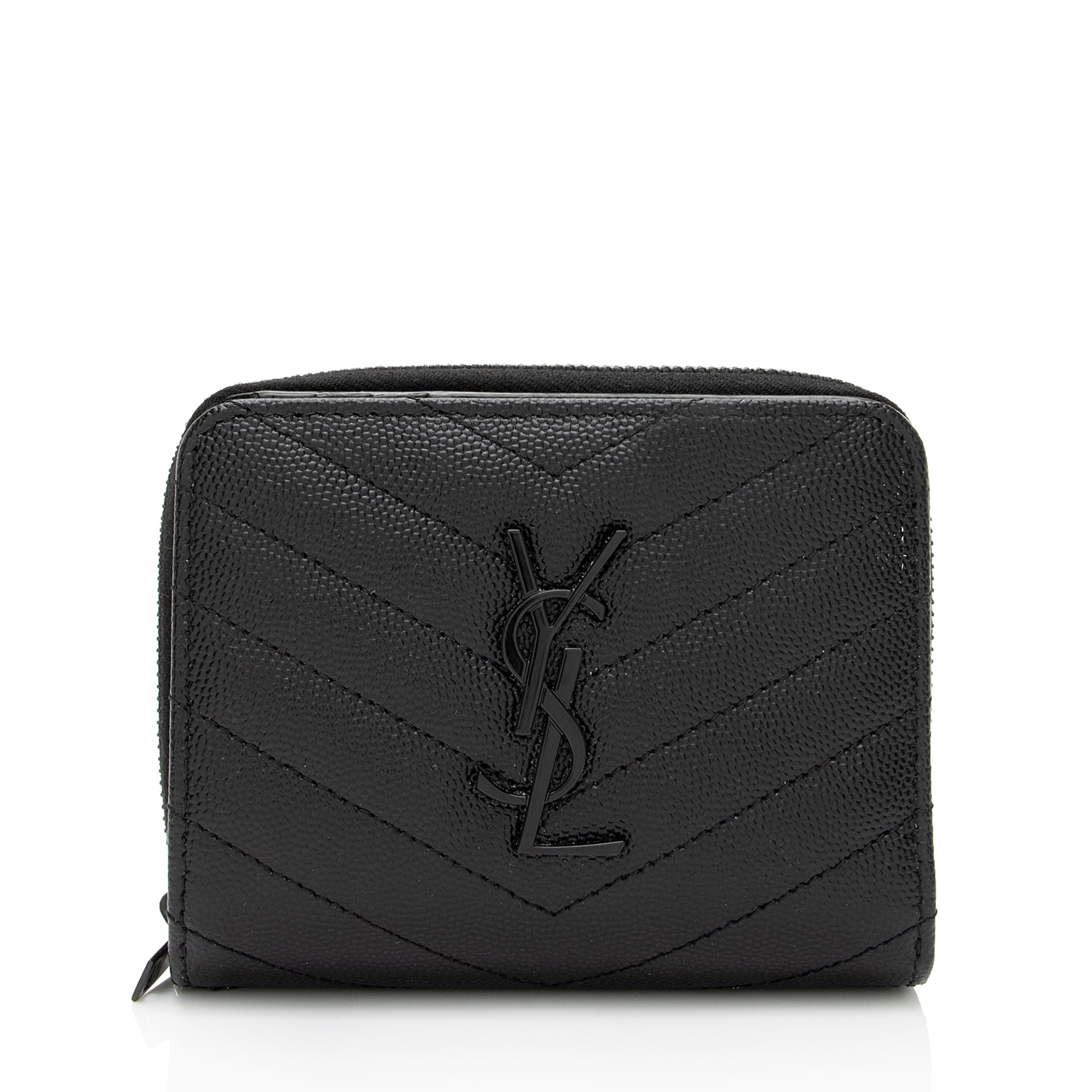 Saint Laurent Matelasse Grain de Poudre Monogram Compact Zip Around Wallet (SHF-C8Sta6)