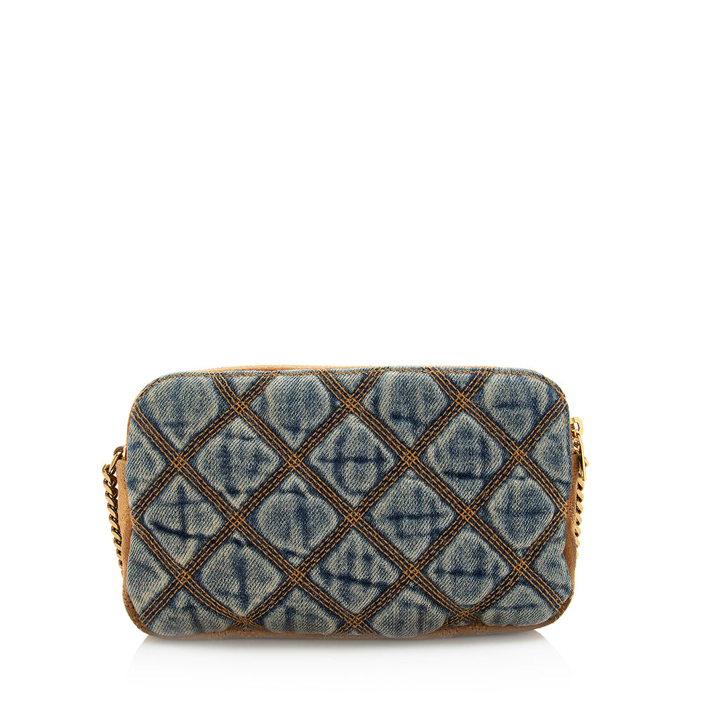 Saint Laurent Quilted Denim Becky Double Zip Crossbody Bag (SHF-20574)