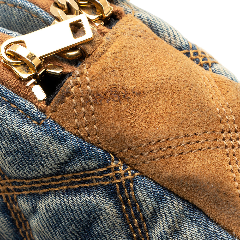 Saint Laurent Quilted Denim Becky Double Zip Crossbody Bag (SHF-20574)