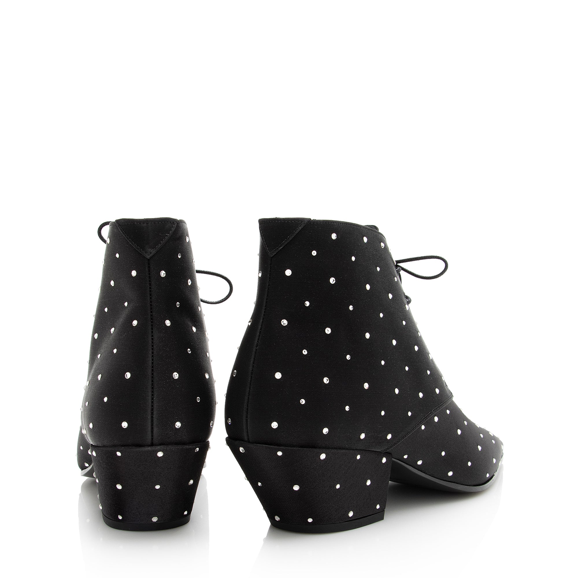 Saint Laurent Satin Crystal Lace Up Ankle Boots - Size 9.5 / 39.5 (SHF-22503)