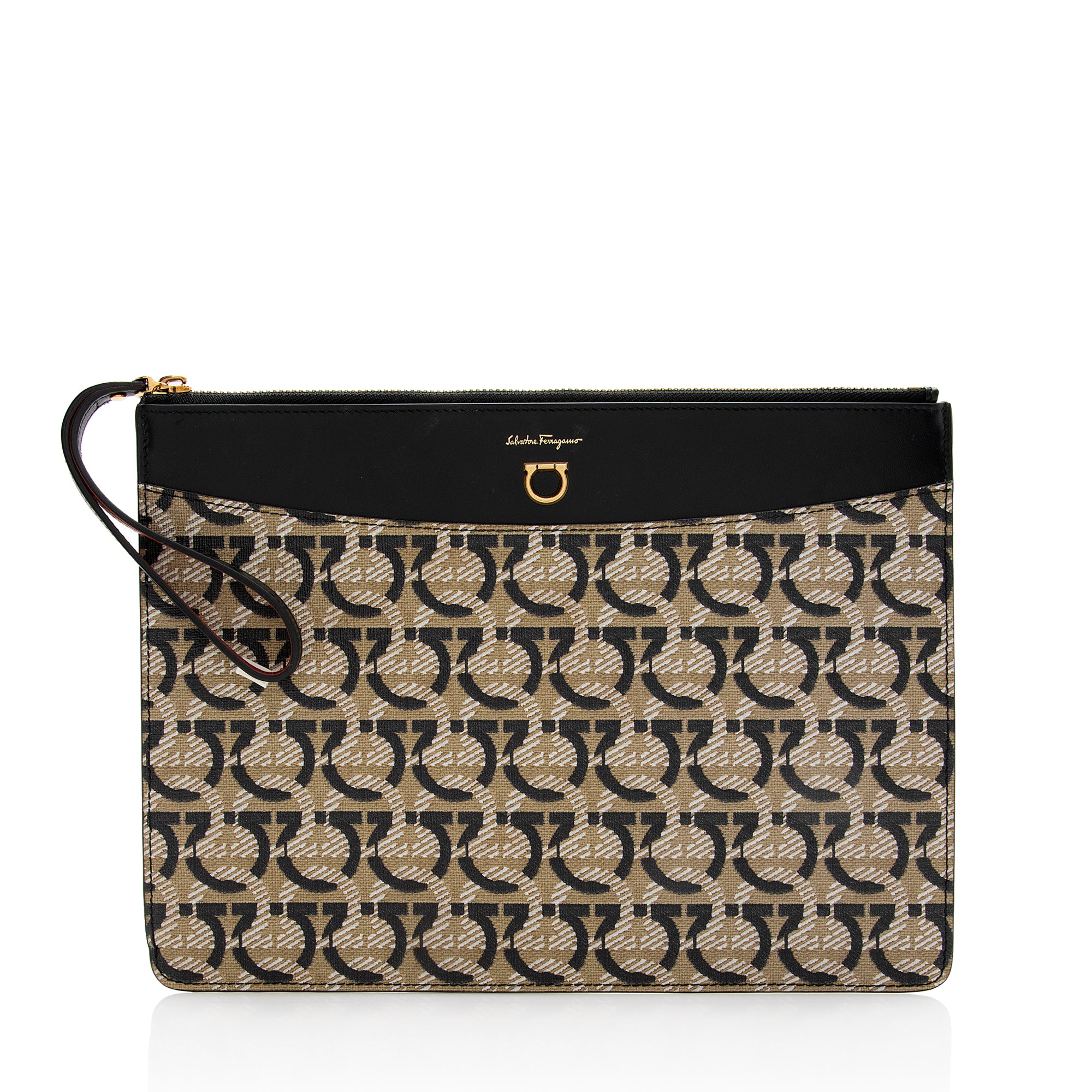 Salvatore Ferragamo Coated Canvas Gancini Wristlet (SHF-22249)