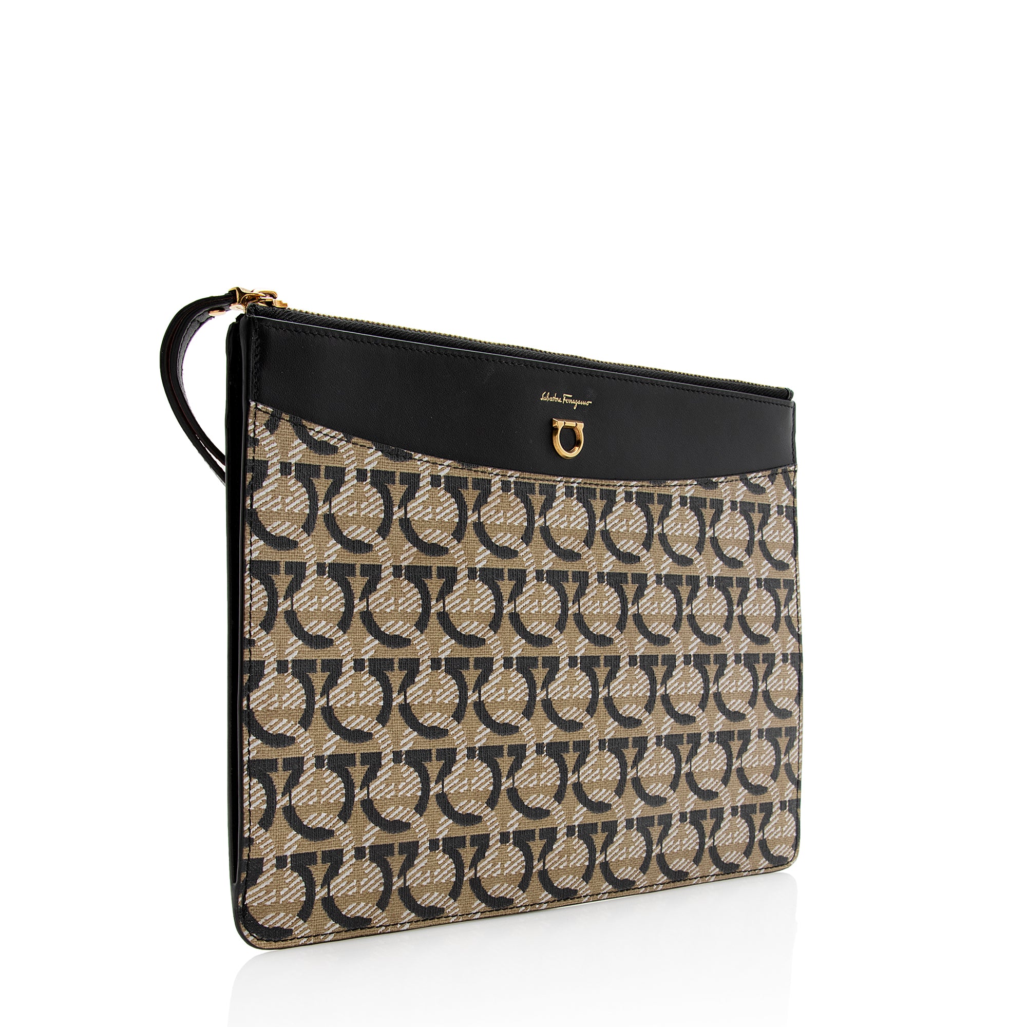 Salvatore Ferragamo Coated Canvas Gancini Wristlet (SHF-22249)