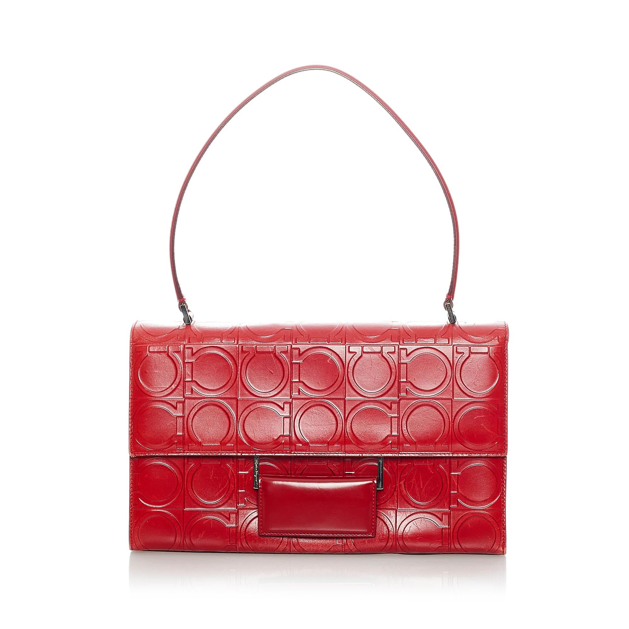 Salvatore Ferragamo Embossed Gancini Leather Shoulder Bag (SHG-31725)