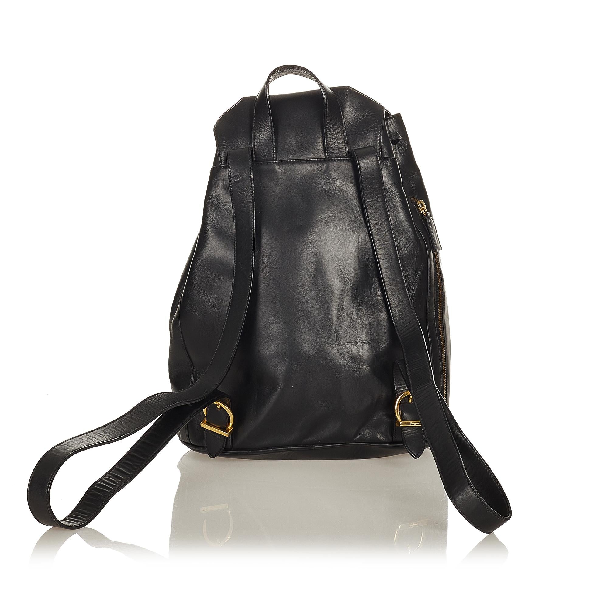 Salvatore Ferragamo Gancini Leather Drawstring Backpack (SHG-27077)