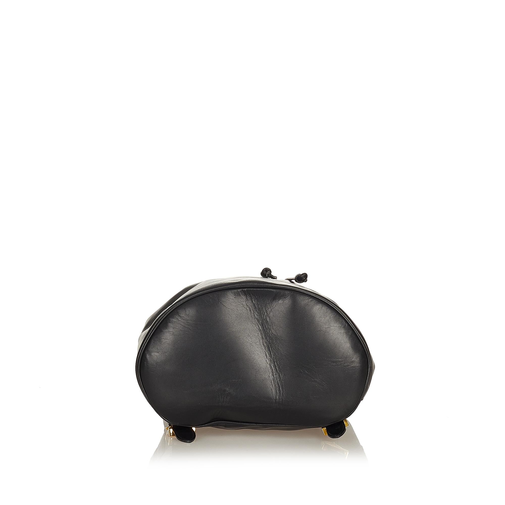 Salvatore Ferragamo Gancini Leather Drawstring Backpack (SHG-27077)