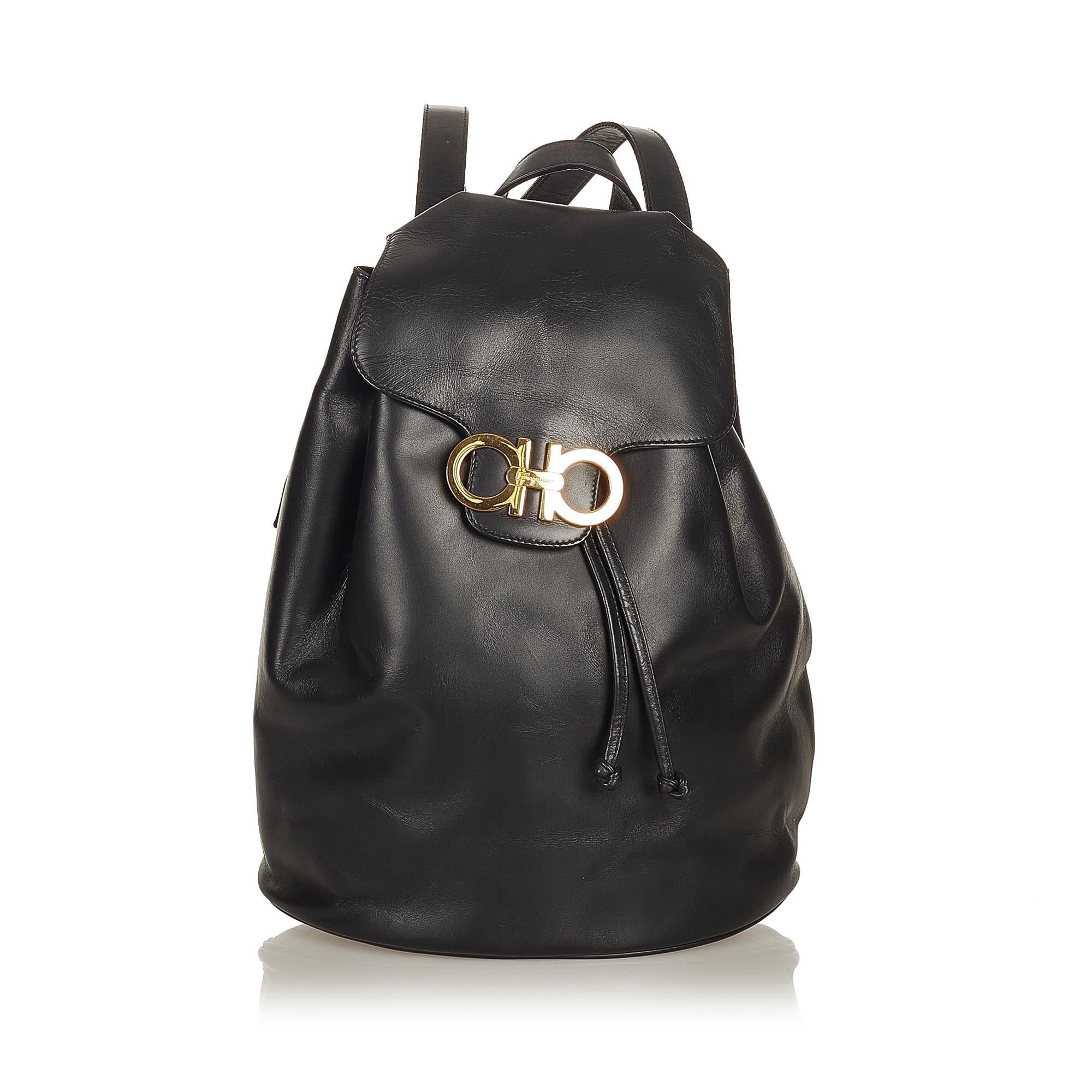 Salvatore Ferragamo Gancini Leather Drawstring Backpack (SHG-27077)