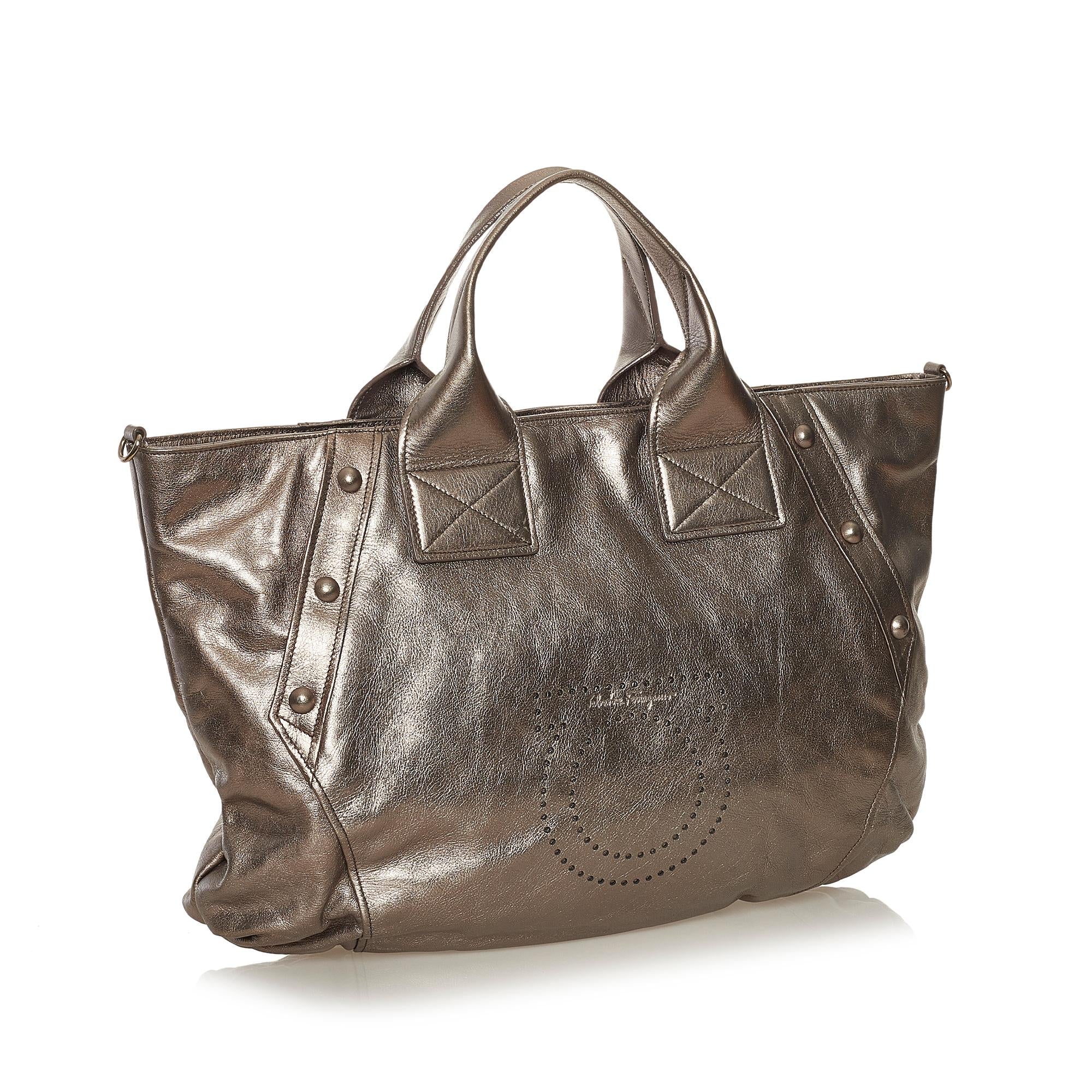 Salvatore Ferragamo Gancini Leather Satchel (SHG-34901)