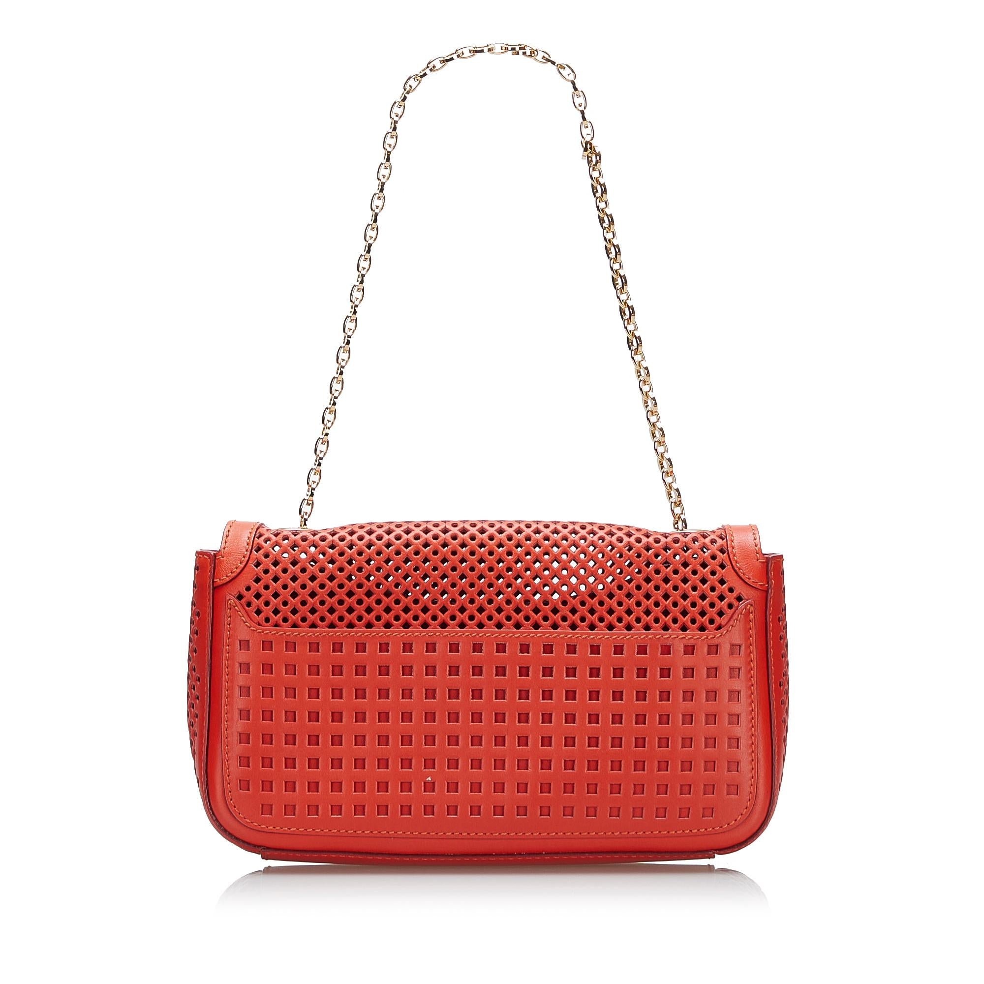Salvatore Ferragamo Gancini Perforated Leather Chain Shoulder Bag (SHG-36799)