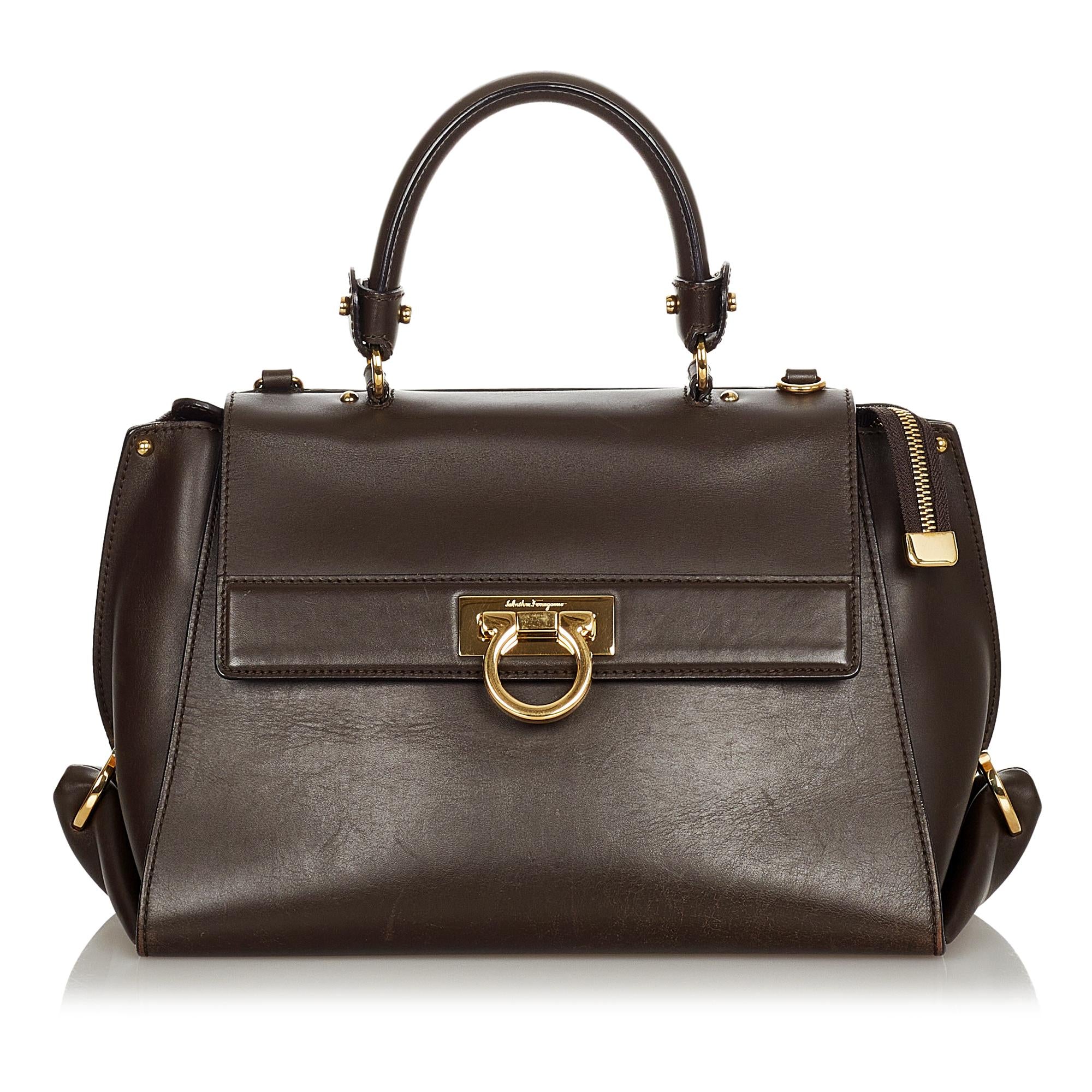 Salvatore Ferragamo Gancini Sofia Leather Satchel (SHG-24456)