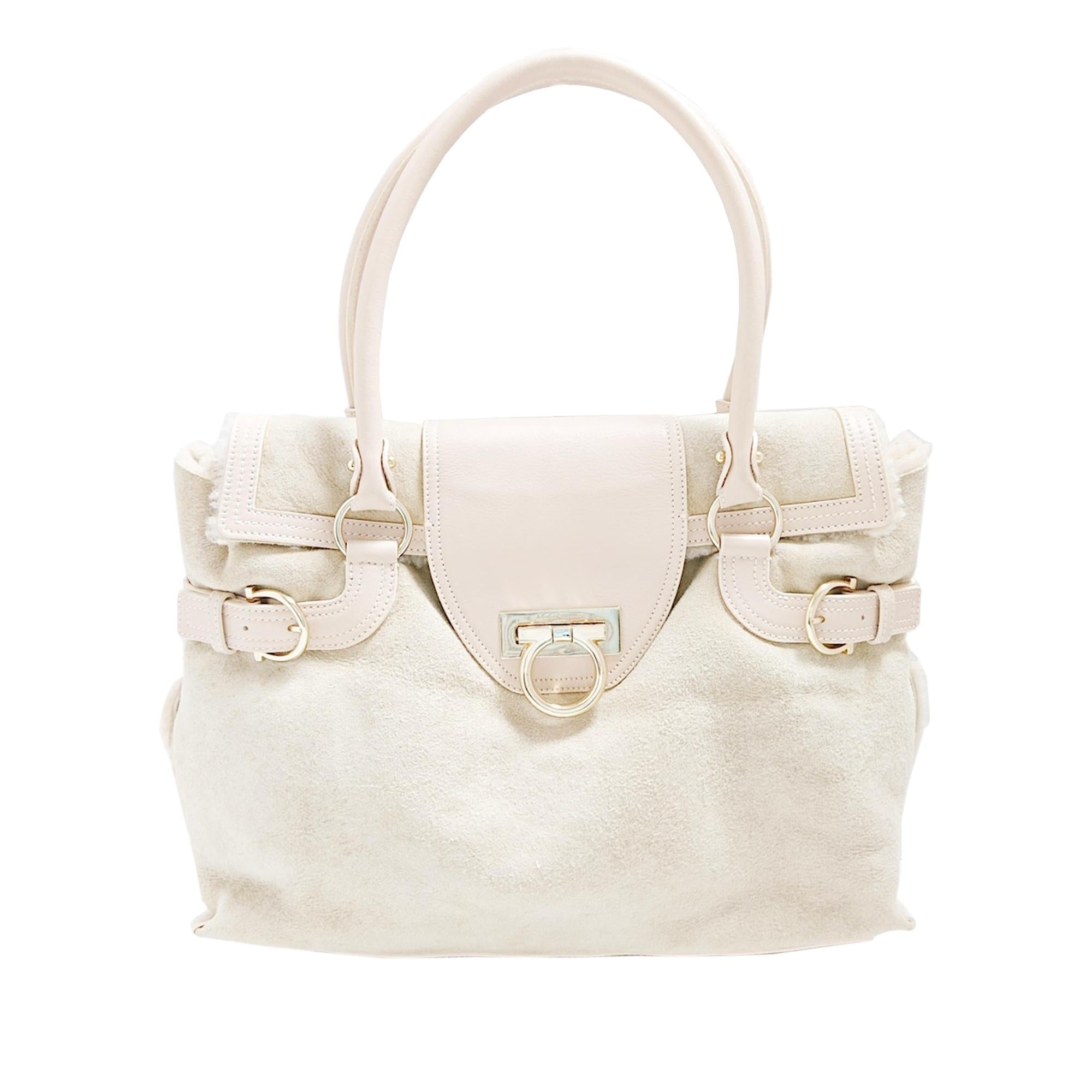 Salvatore Ferragamo Gancini Suede Leather Handbag (SHG-31275)