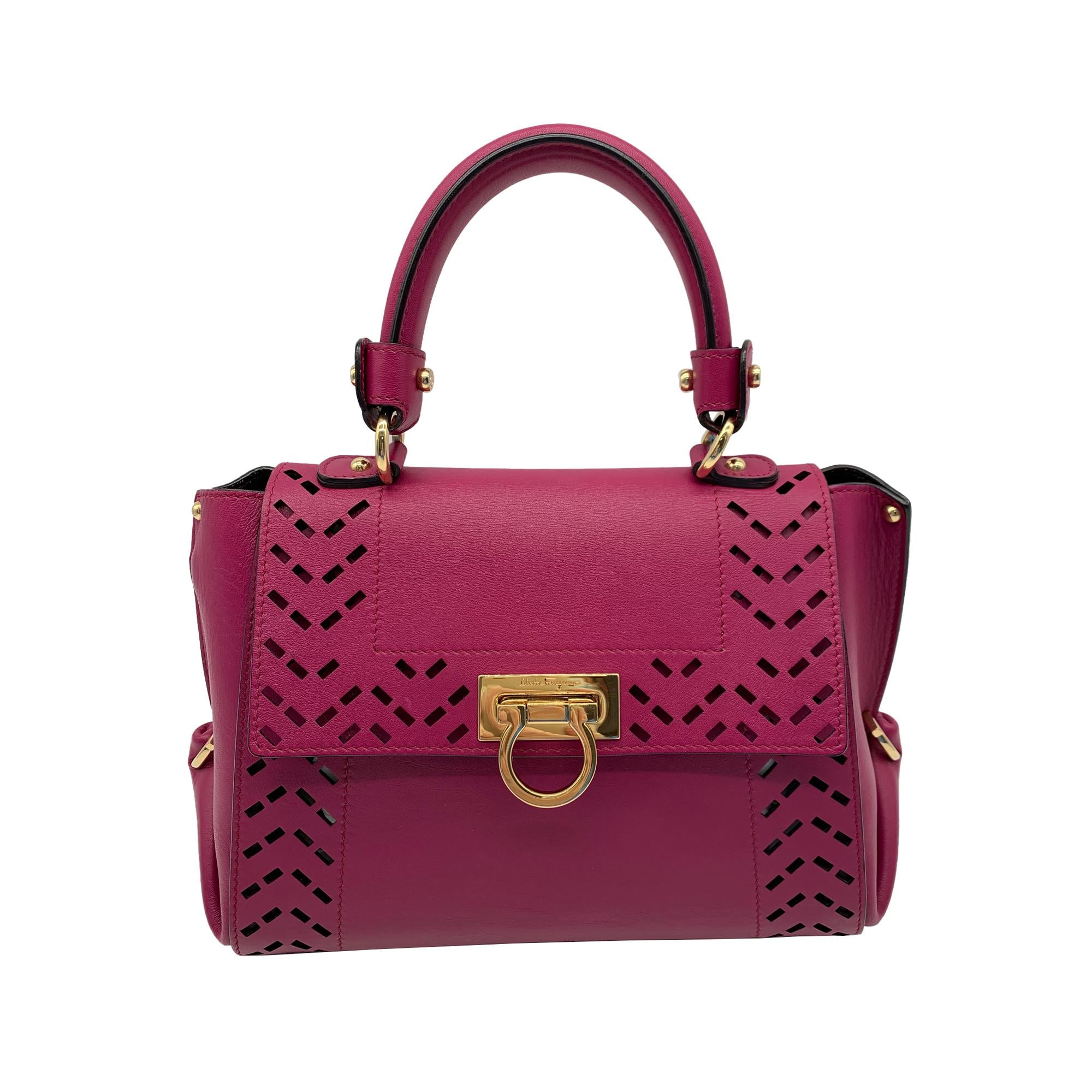 Salvatore Ferragamo Laser Cut Gancini Sofia Leather Satchel (SHG-37382)
