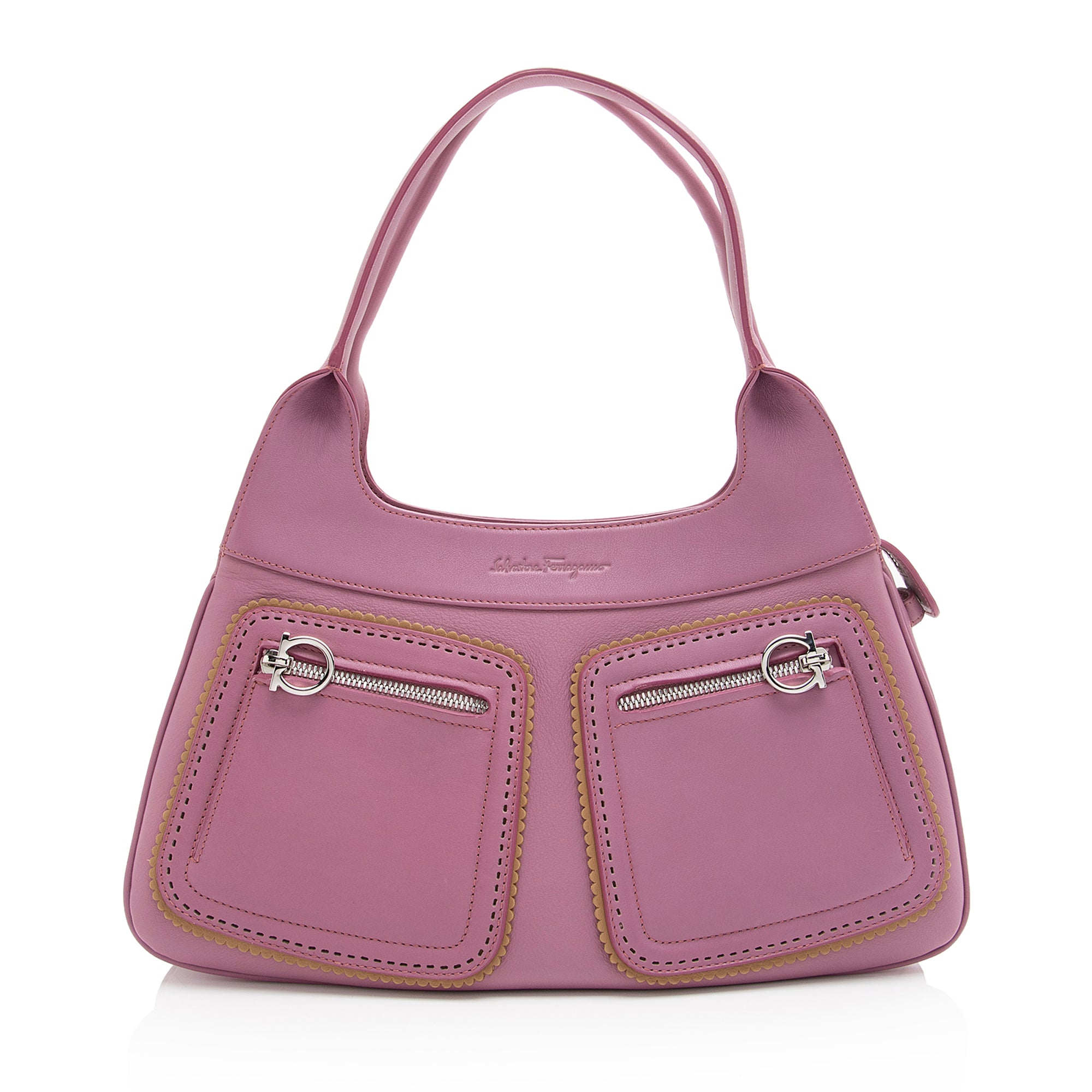Salvatore Ferragamo Leather Gancini Pocket Shoulder Bag (SHF-22992)