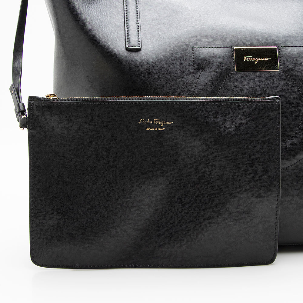 Salvatore Ferragamo Leather Gancini Studded Tote (SHF-19250)