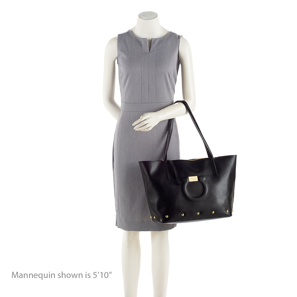 Salvatore Ferragamo Leather Gancini Studded Tote (SHF-19250)