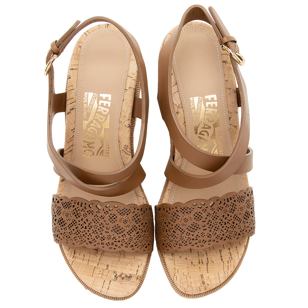 Salvatore Ferragamo Leather Laser-Cut Espadrille Wedges - Size 5 / 35 (SHF-18736)