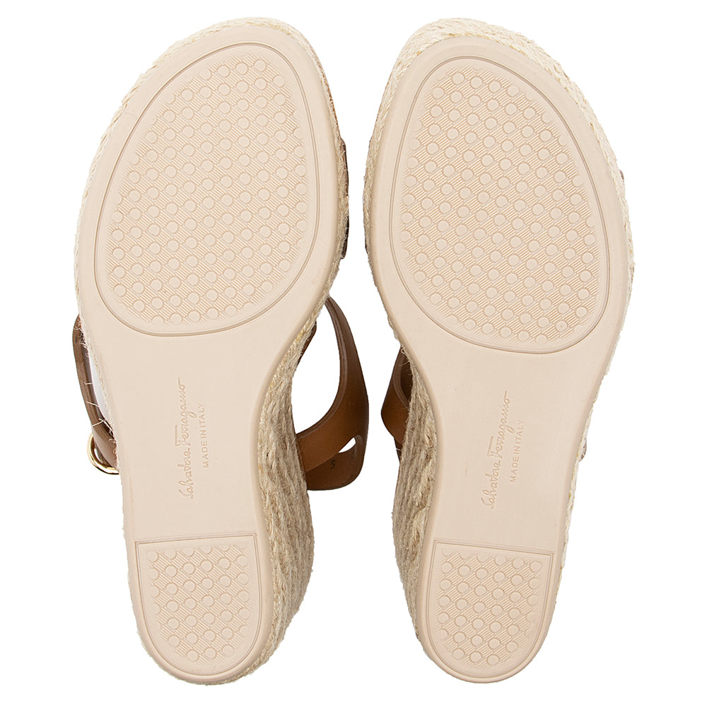 Salvatore Ferragamo Leather Laser-Cut Espadrille Wedges - Size 5 / 35 (SHF-18736)