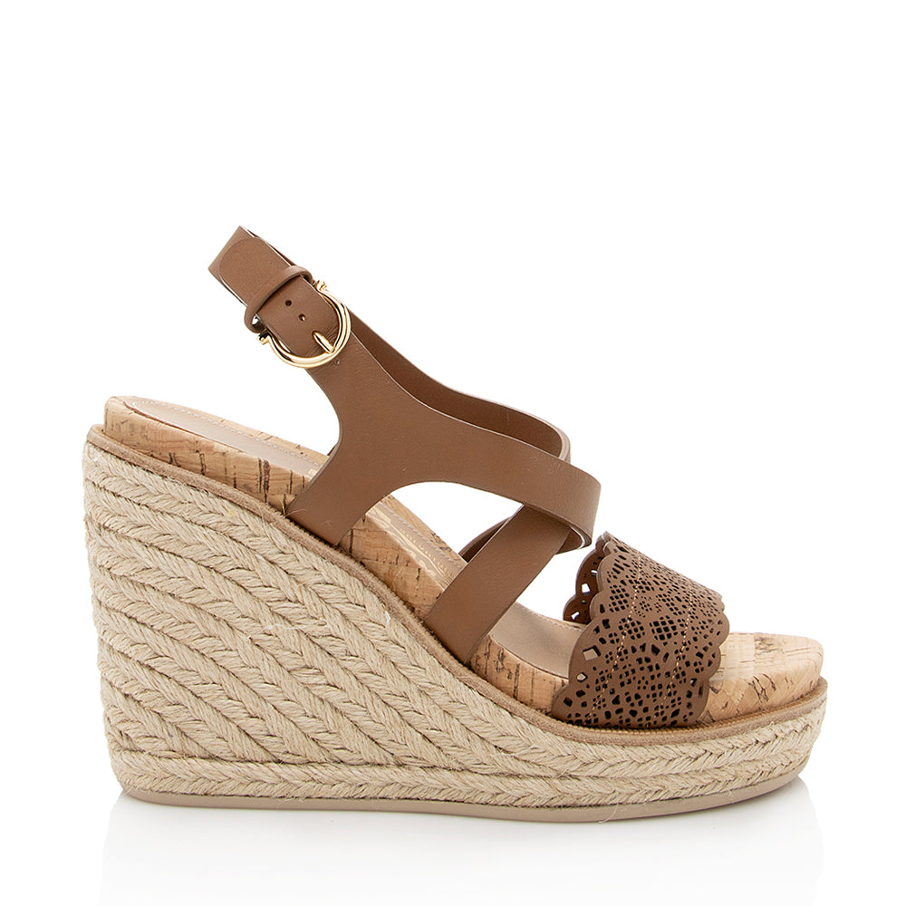 Salvatore Ferragamo Leather Laser-Cut Espadrille Wedges - Size 5 / 35 (SHF-18736)