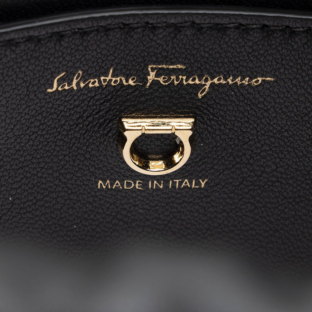 Salvatore Ferragamo Leather Studded Cage Bucket Bag (SHF-19259)