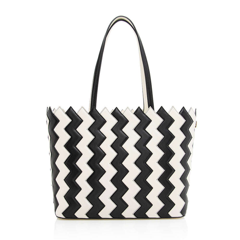 Salvatore Ferragamo Leather Zig Zag Tote (SHF-19260)