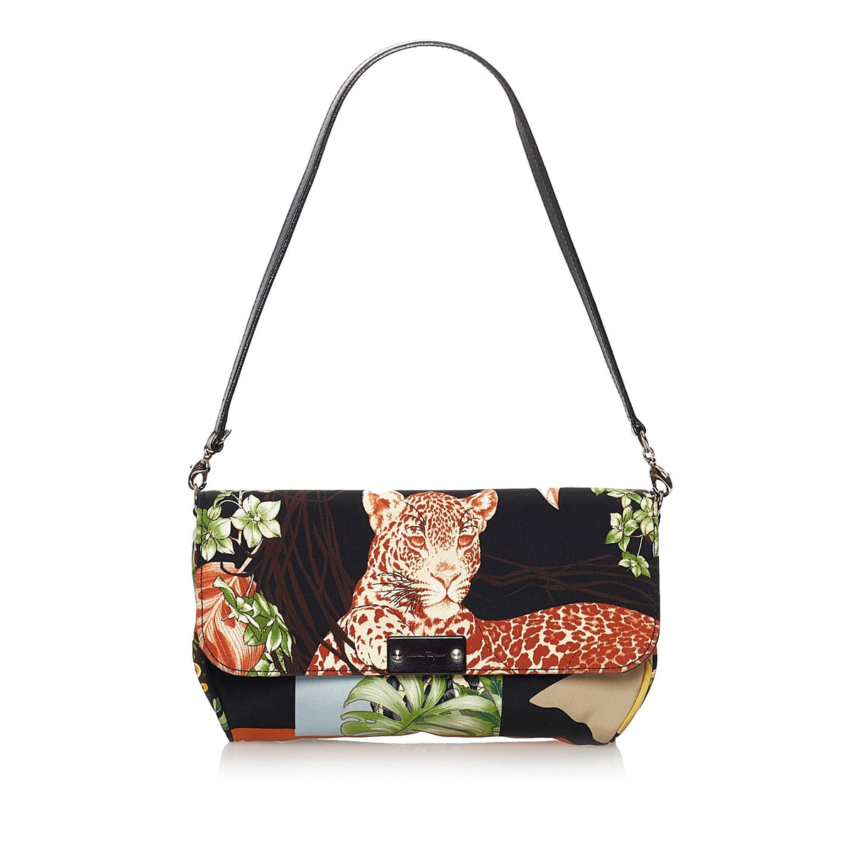 Salvatore Ferragamo Leopard Print Canvas Shoulder Bag (SHG-32229)