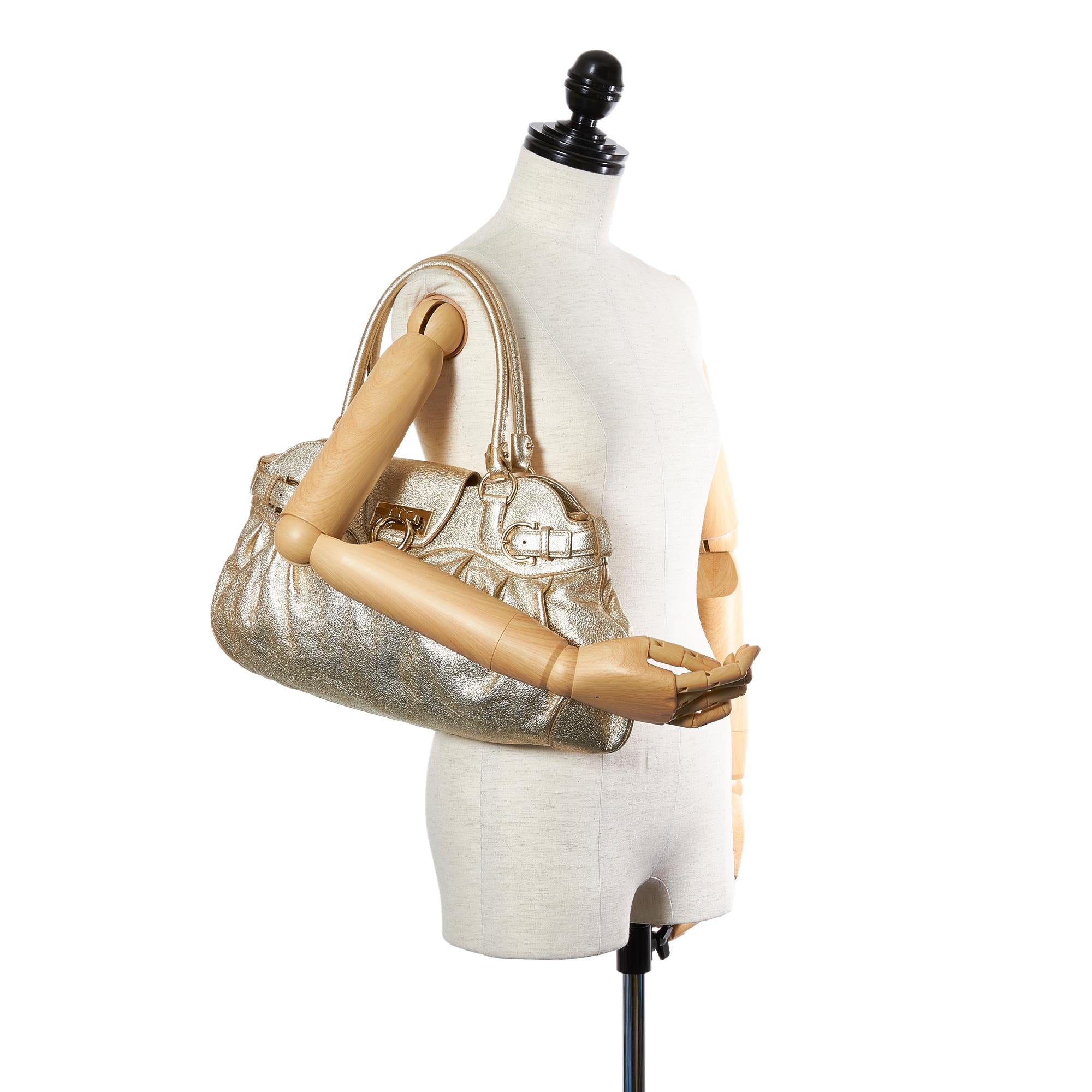 Salvatore Ferragamo Metallic Leather Gancini Shoulder Bag (SHG-24454)