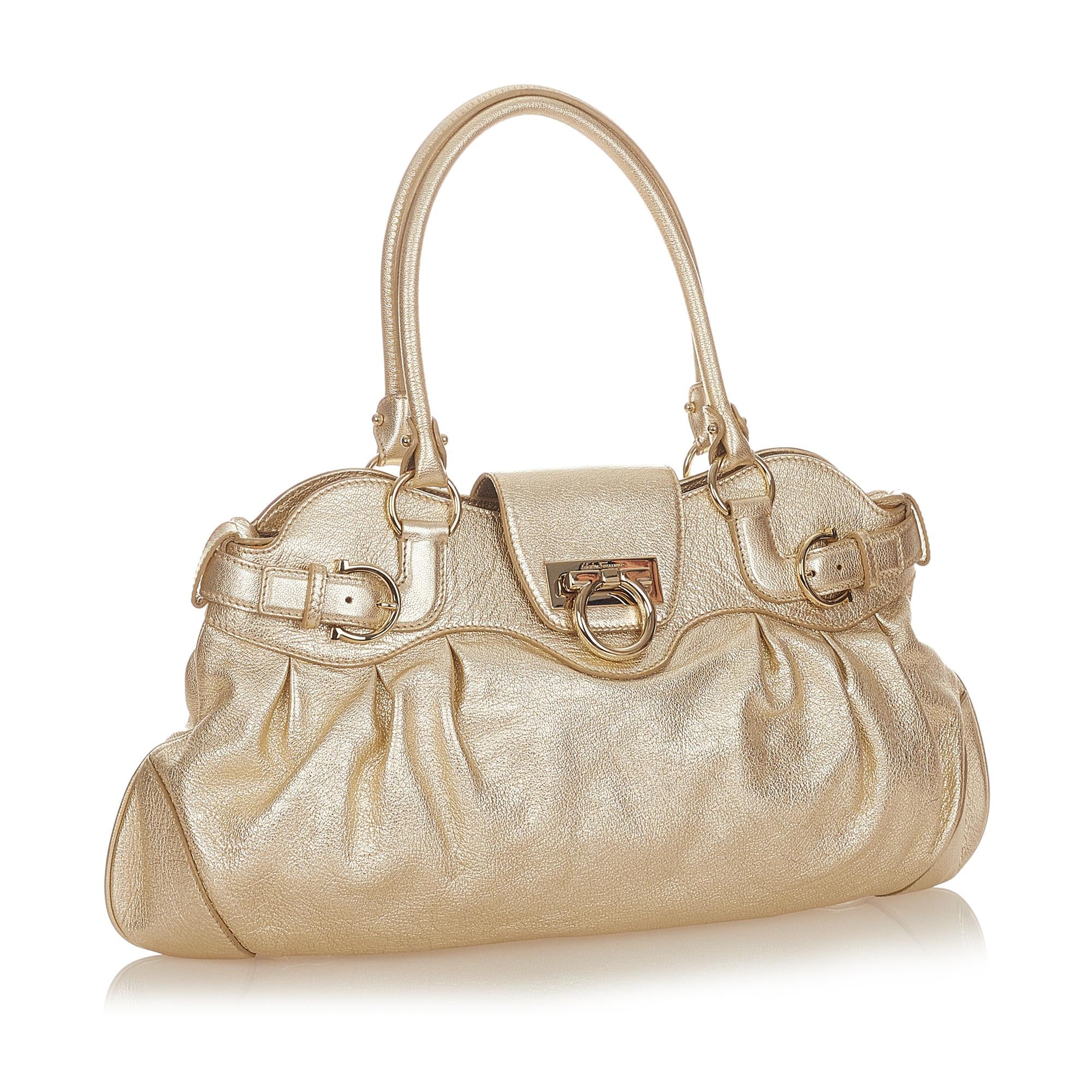 Salvatore Ferragamo Metallic Leather Gancini Shoulder Bag (SHG-24454)