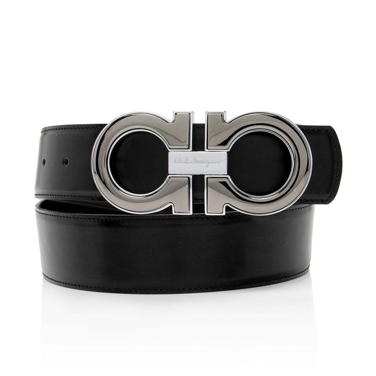 Salvatore Ferragamo Black Belt with Silver Buckle unisex size 85/34 Salvatore Ferragamo Reversible Leather Gancini Belt - Size  main image 4