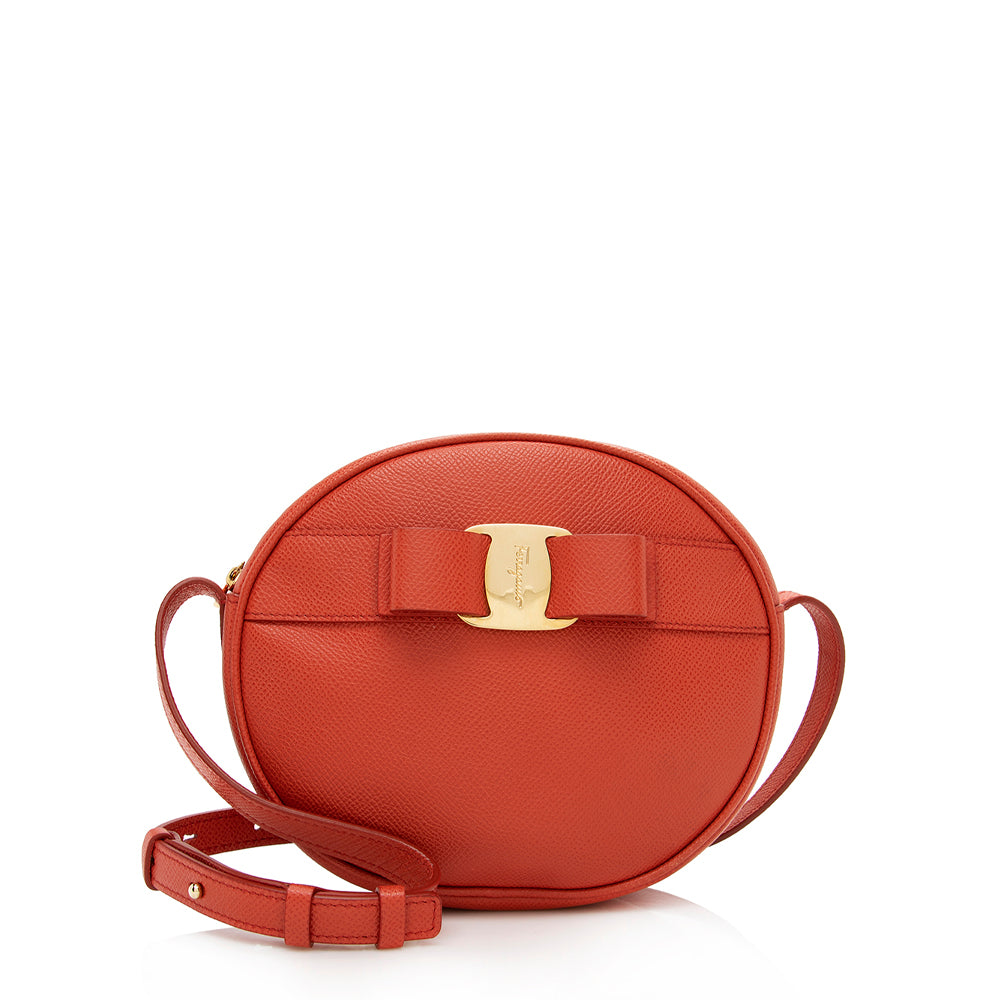 Salvatore Ferragamo Saffiano Leather Round Vara Crossbody Bag (SHF-16302)