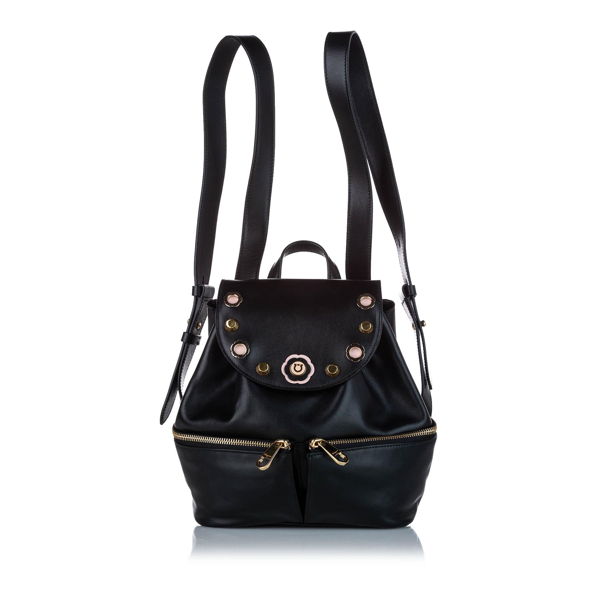 Salvatore Ferragamo Studded Leather Drawstring Backpack (SHG-20731)