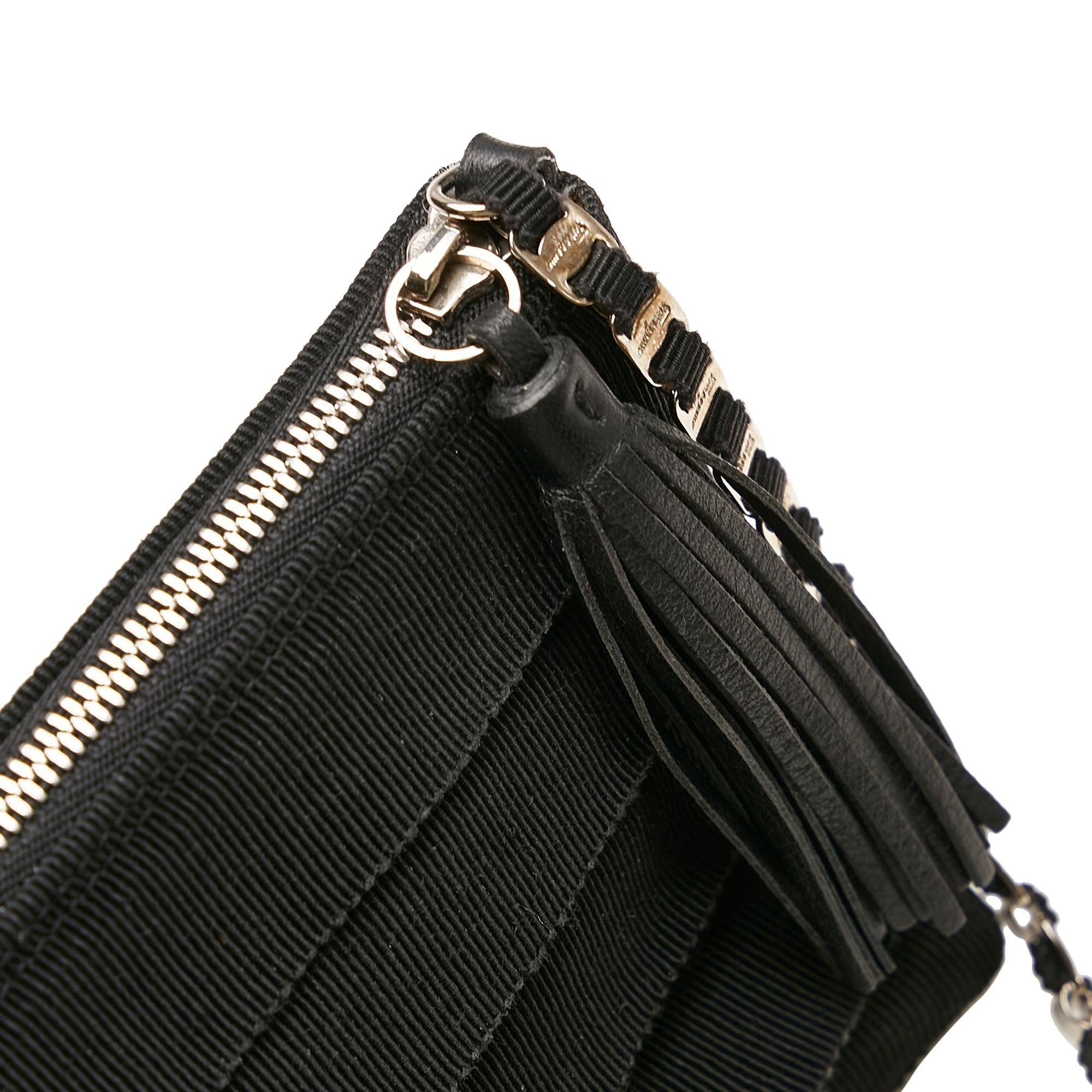 Salvatore Ferragamo Tiered Grosgrain Chain Shoulder Bag (SHG-28277)