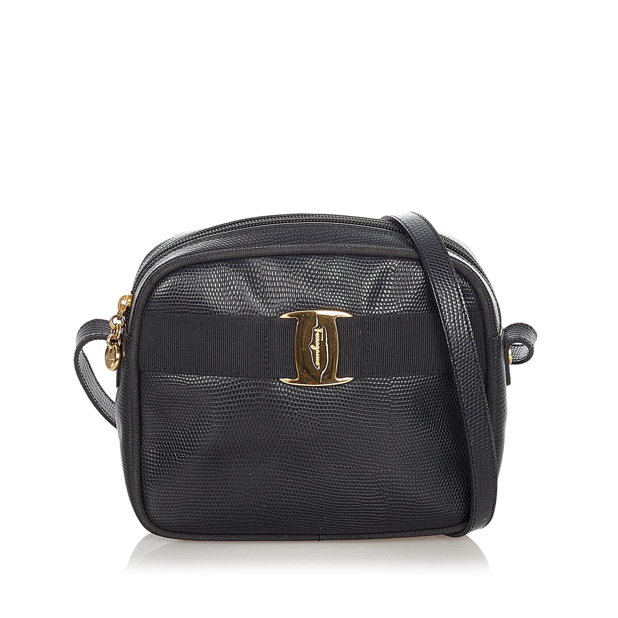 Salvatore Ferragamo Vara Embossed Leather Crossbody Bag (SHG-23496)