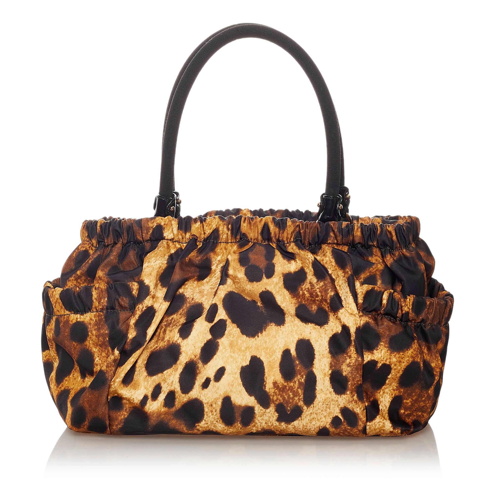 Salvatore Ferragamo Vara Leopard Print Nylon Handbag (SHG-27818)
