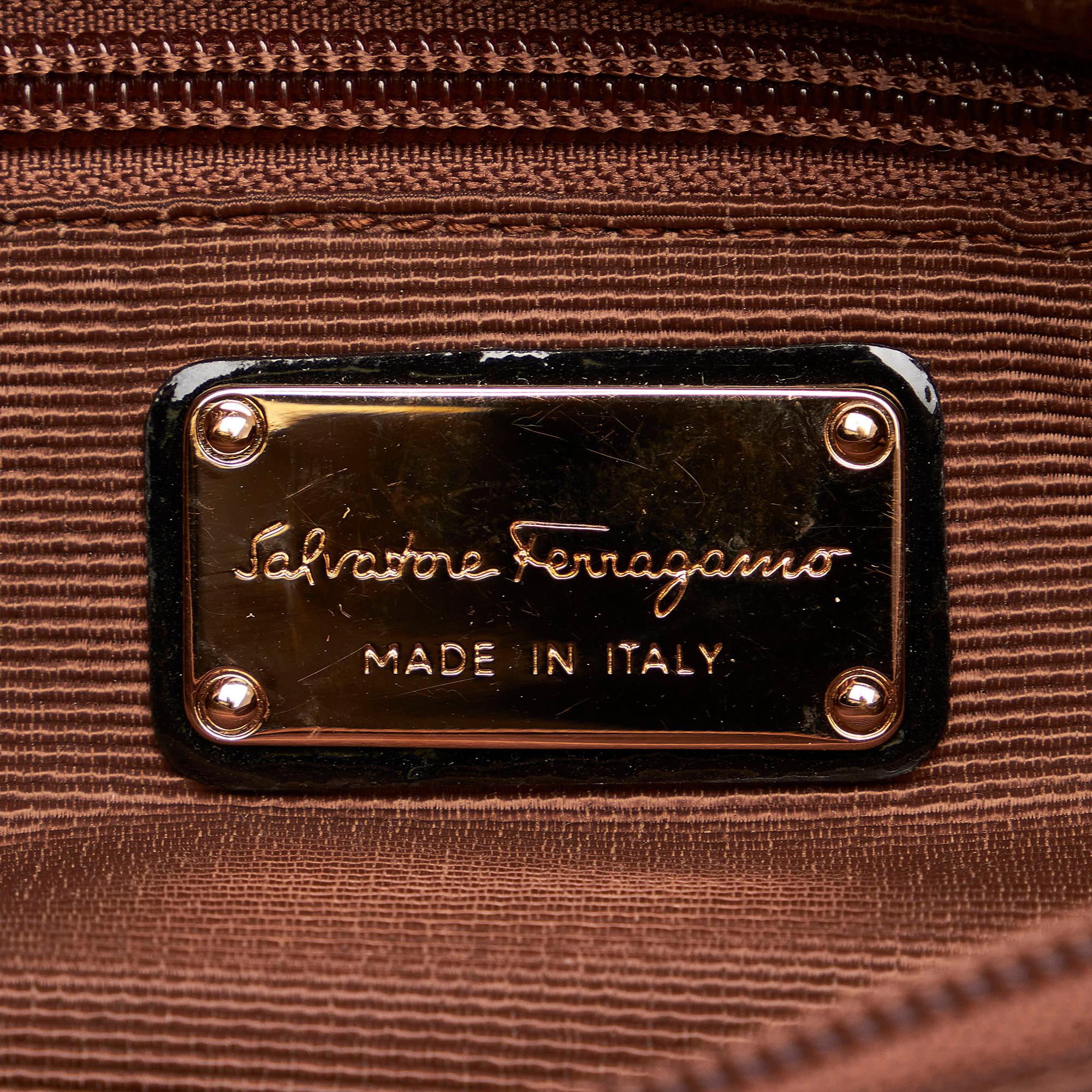 Salvatore Ferragamo Vara Leopard Print Nylon Handbag (SHG-27818)