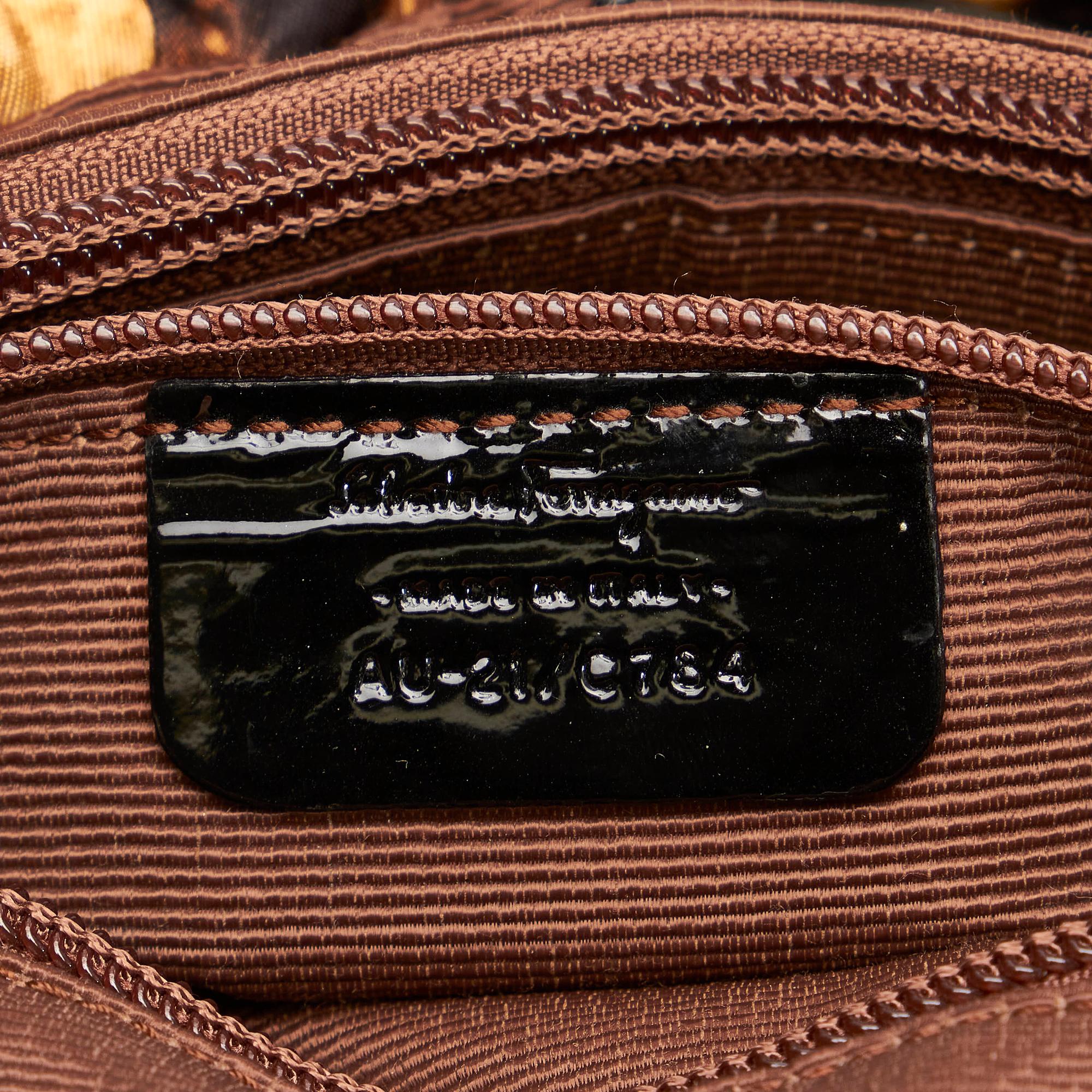 Salvatore Ferragamo Vara Leopard Print Nylon Handbag (SHG-27818)