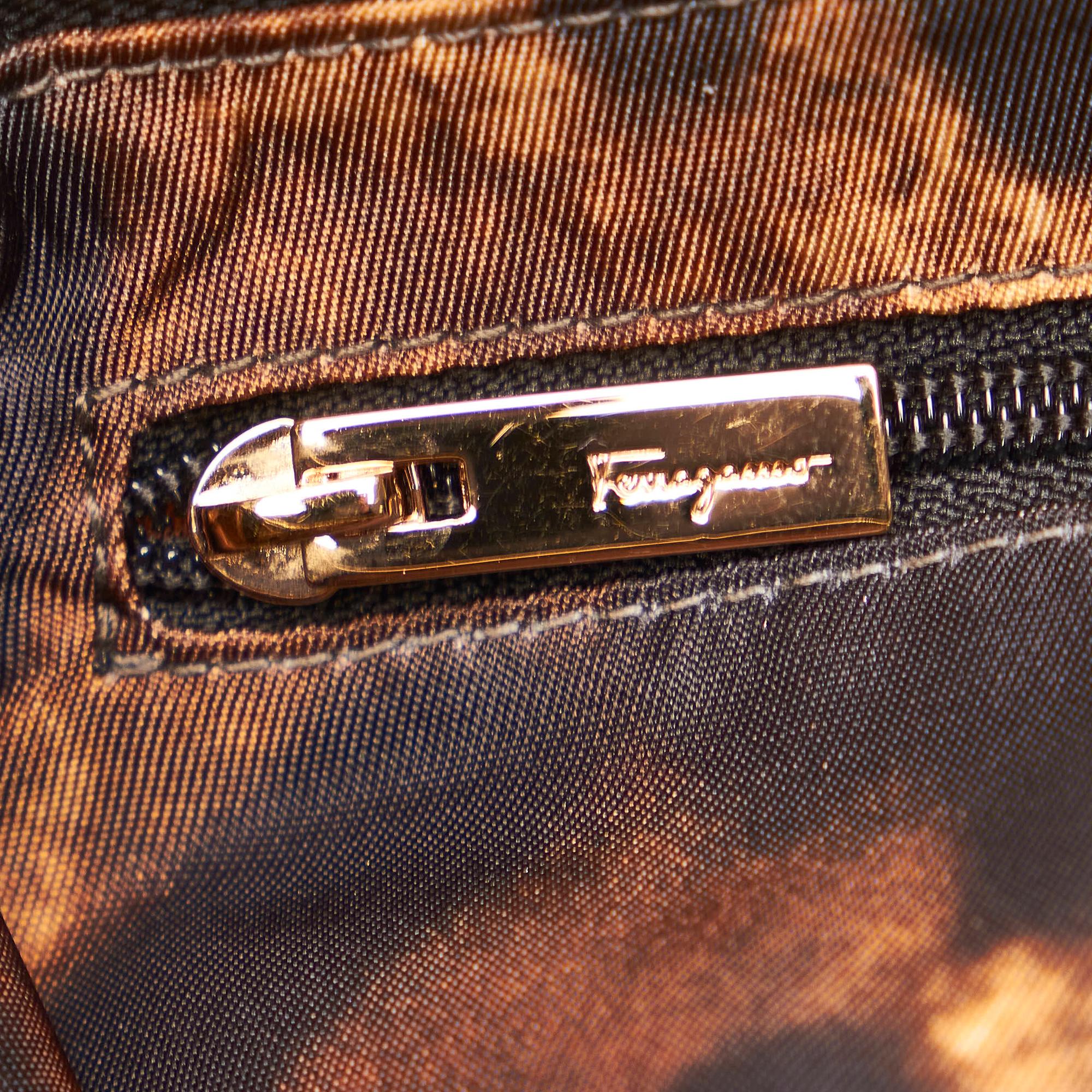 Salvatore Ferragamo Vara Leopard Print Nylon Handbag (SHG-27818)