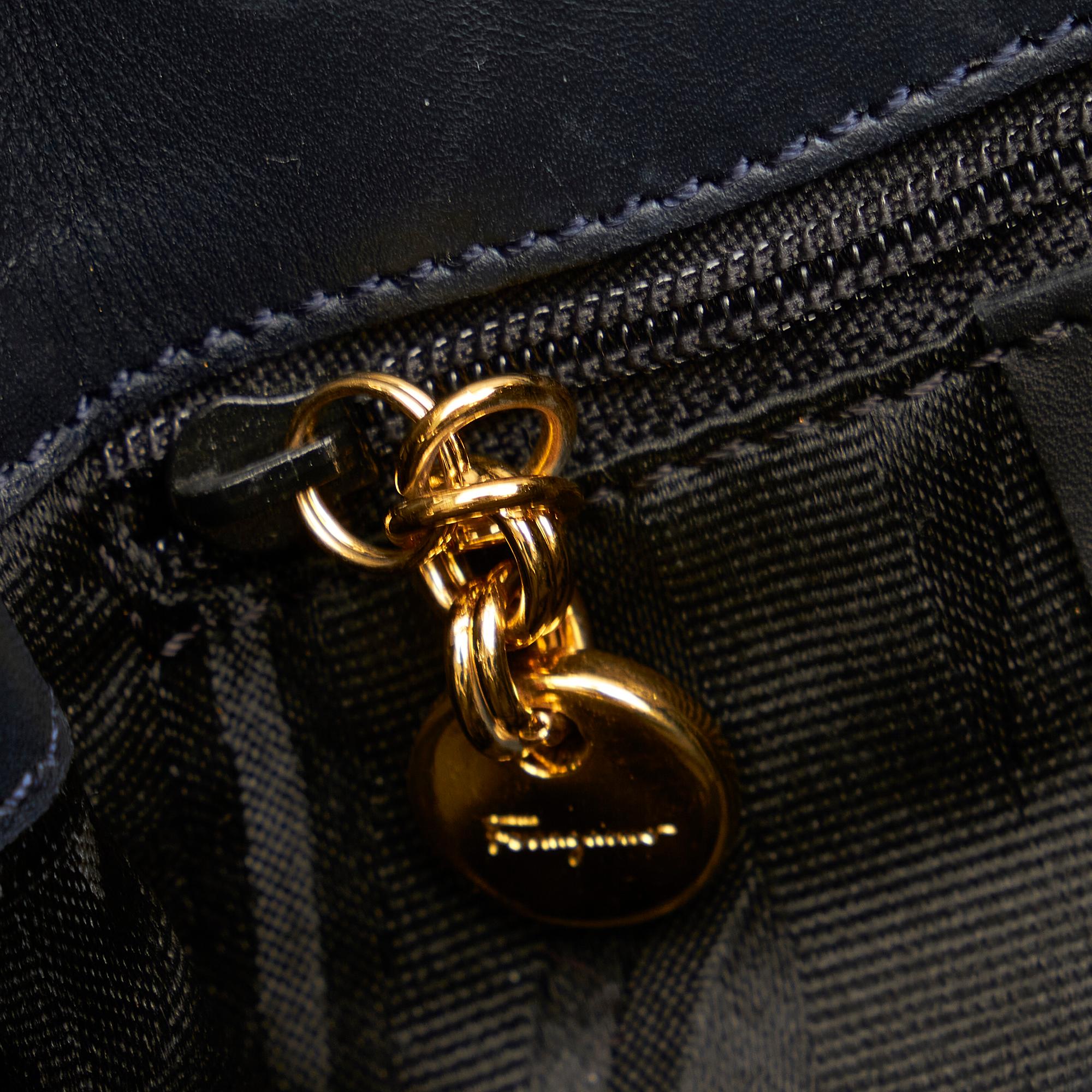 Salvatore Ferragamo Vara Tiered Grosgrain Drawstring Bucket Bag (SHG-24917)