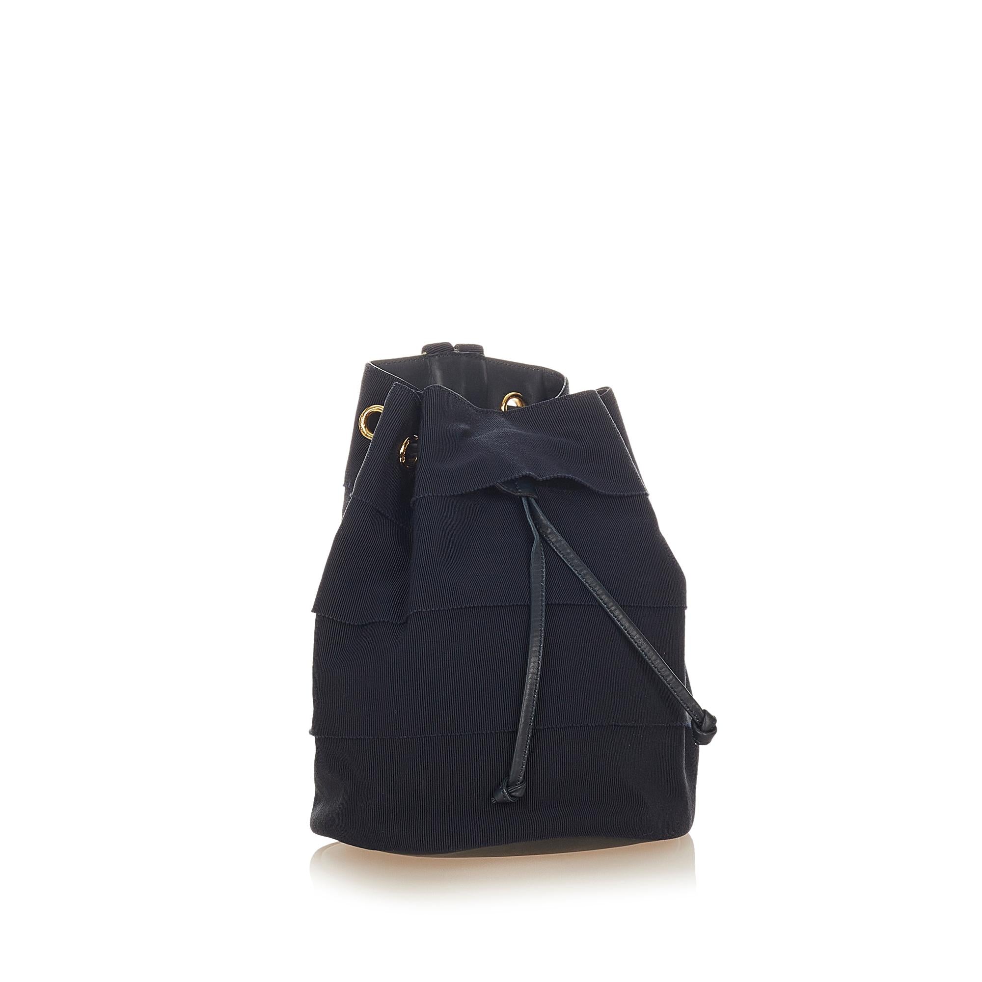 Salvatore Ferragamo Vara Tiered Grosgrain Drawstring Bucket Bag (SHG-24917)