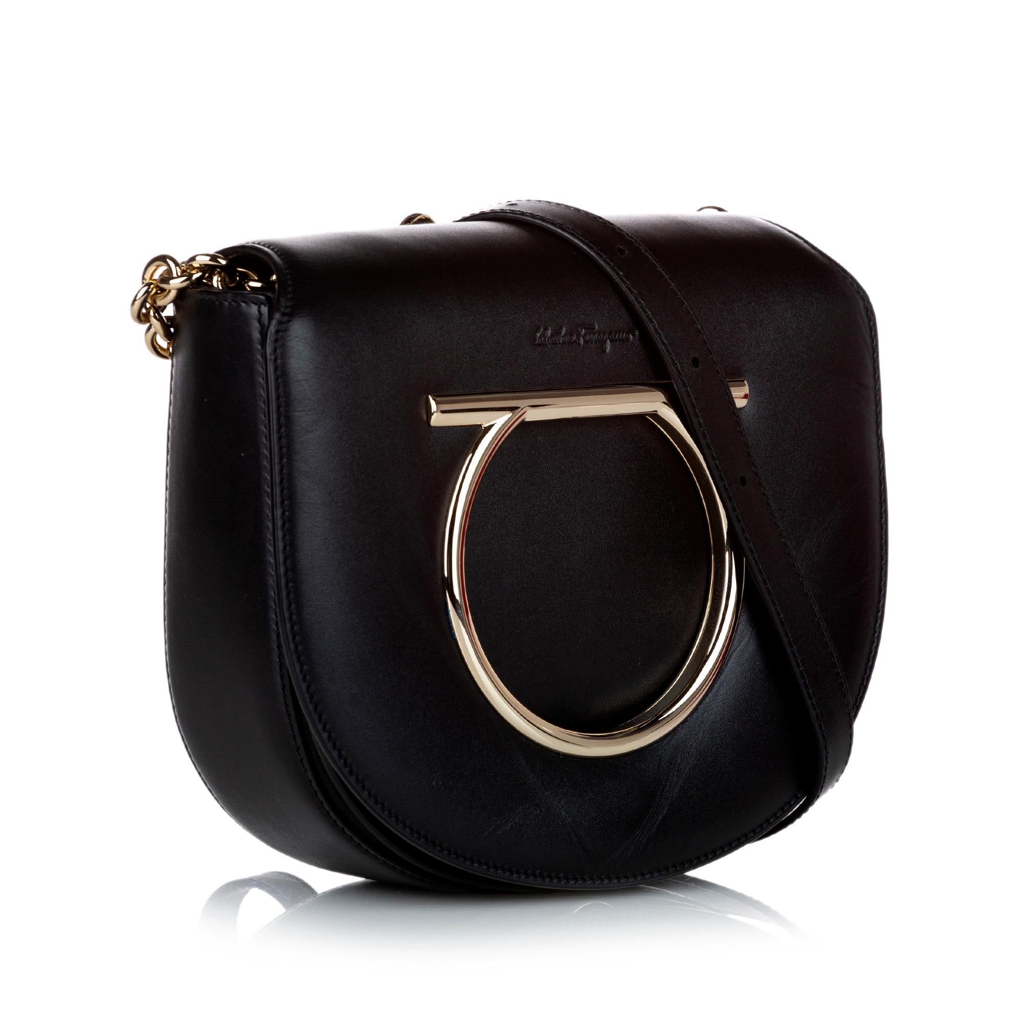 Salvatore Ferragamo Vela Flap Leather Crossbody Bag (SHG-29283)