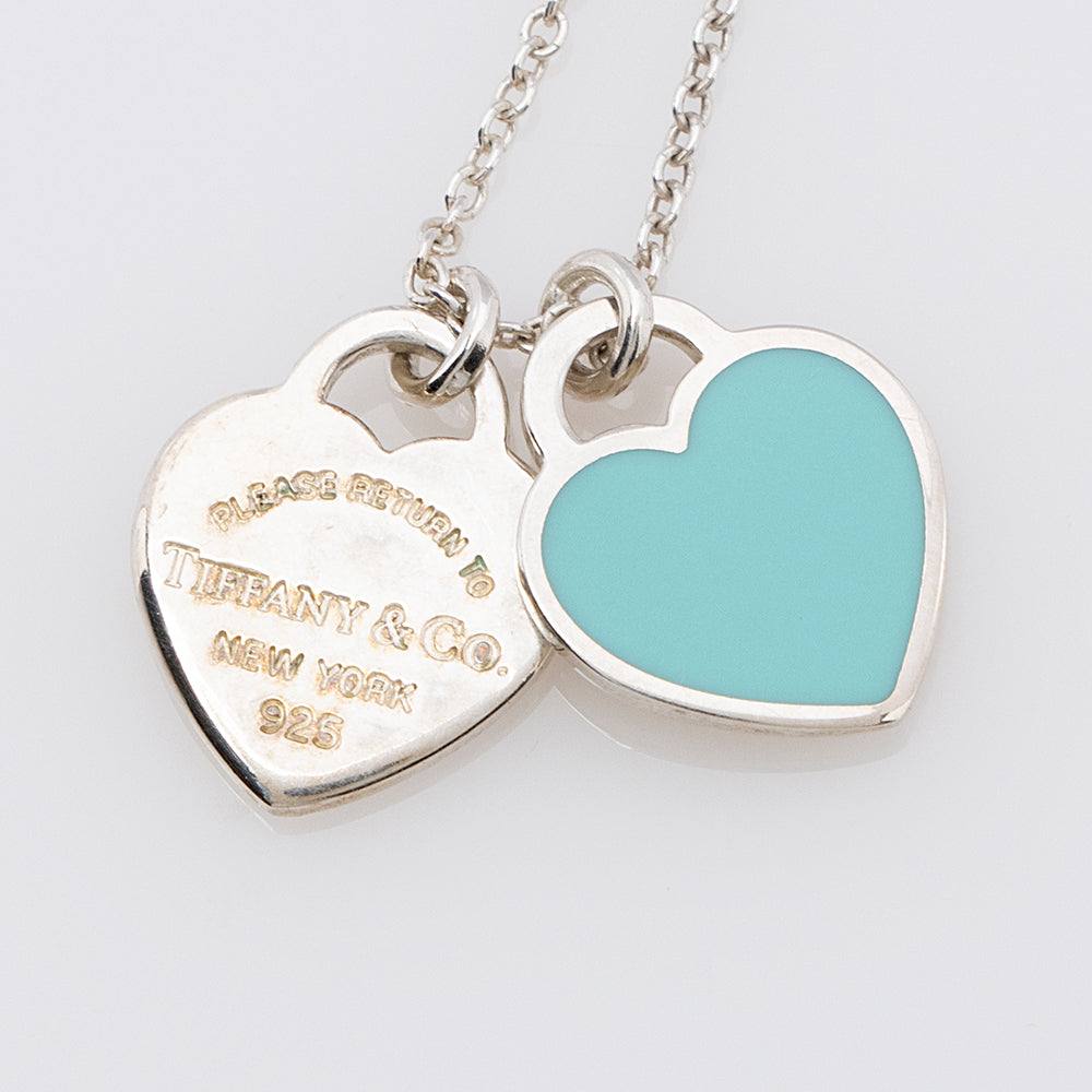 Tiffany & Co. Sterling Silver Double Heart Tag Pendant Necklace (SHF-18488)