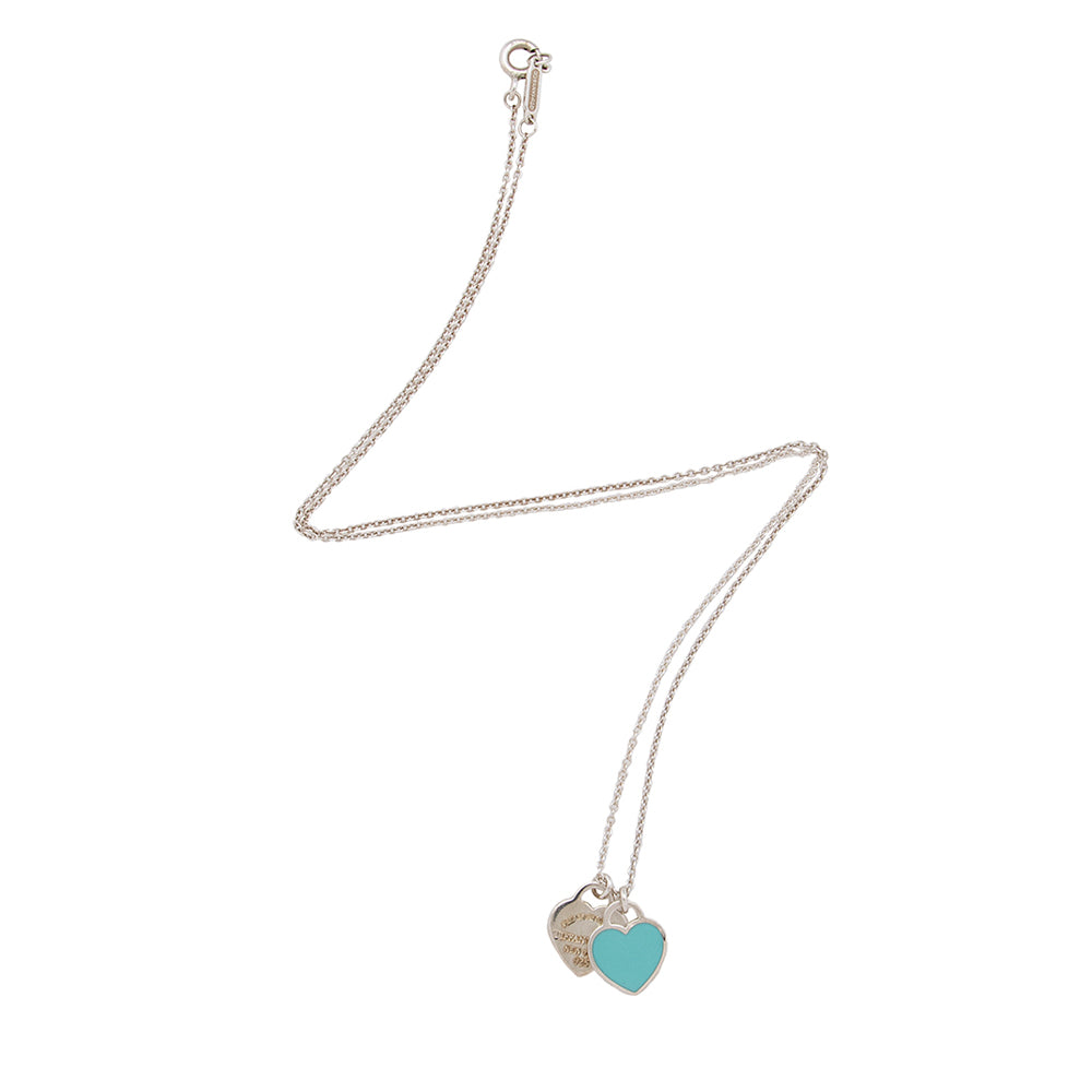 Tiffany & Co. Sterling Silver Double Heart Tag Pendant Necklace (SHF-18488)