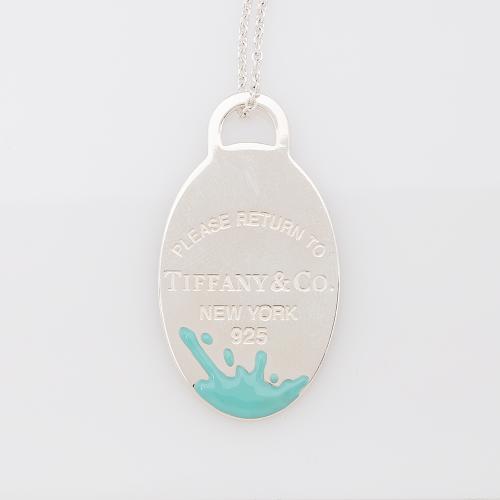 Tiffany & Co. Sterling Silver Enamel Color Splash Oval Pendant Necklace (SHF-YkTF5A)