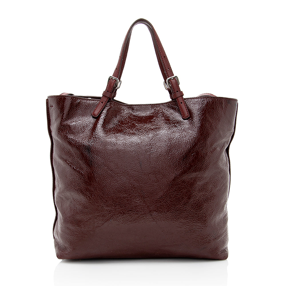 Tod's Patent Leather Logo Media Shopper Medium Tote (SHF-18151)