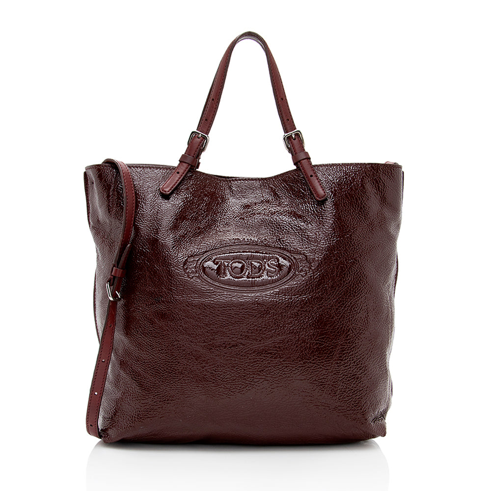 Tod's Patent Leather Logo Media Shopper Medium Tote (SHF-18151)
