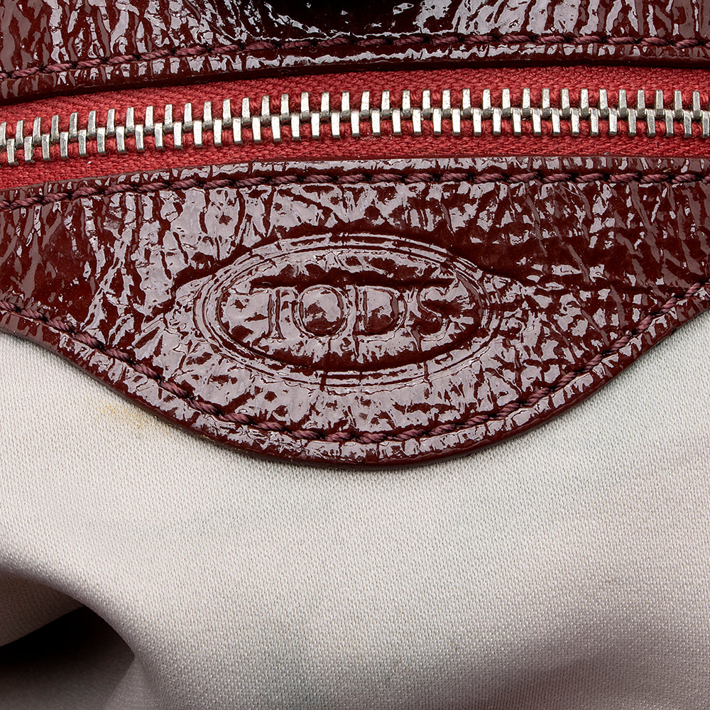 Tod's Patent Leather Logo Media Shopper Medium Tote (SHF-18151)