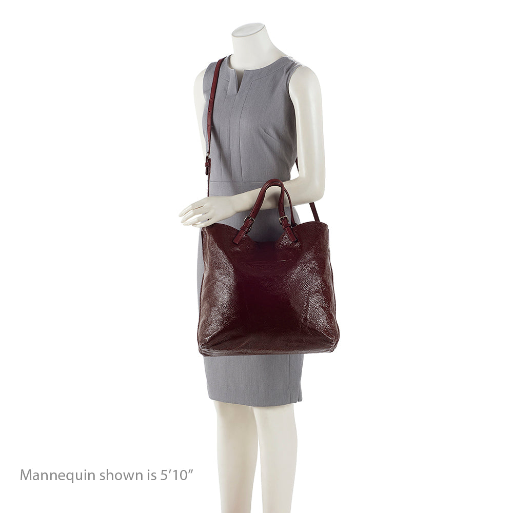 Tod's Patent Leather Logo Media Shopper Medium Tote (SHF-18151)