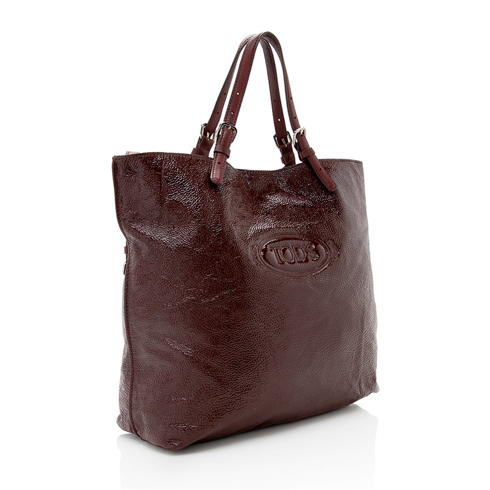 Tod's Patent Leather Logo Media Shopper Medium Tote (SHF-18151)