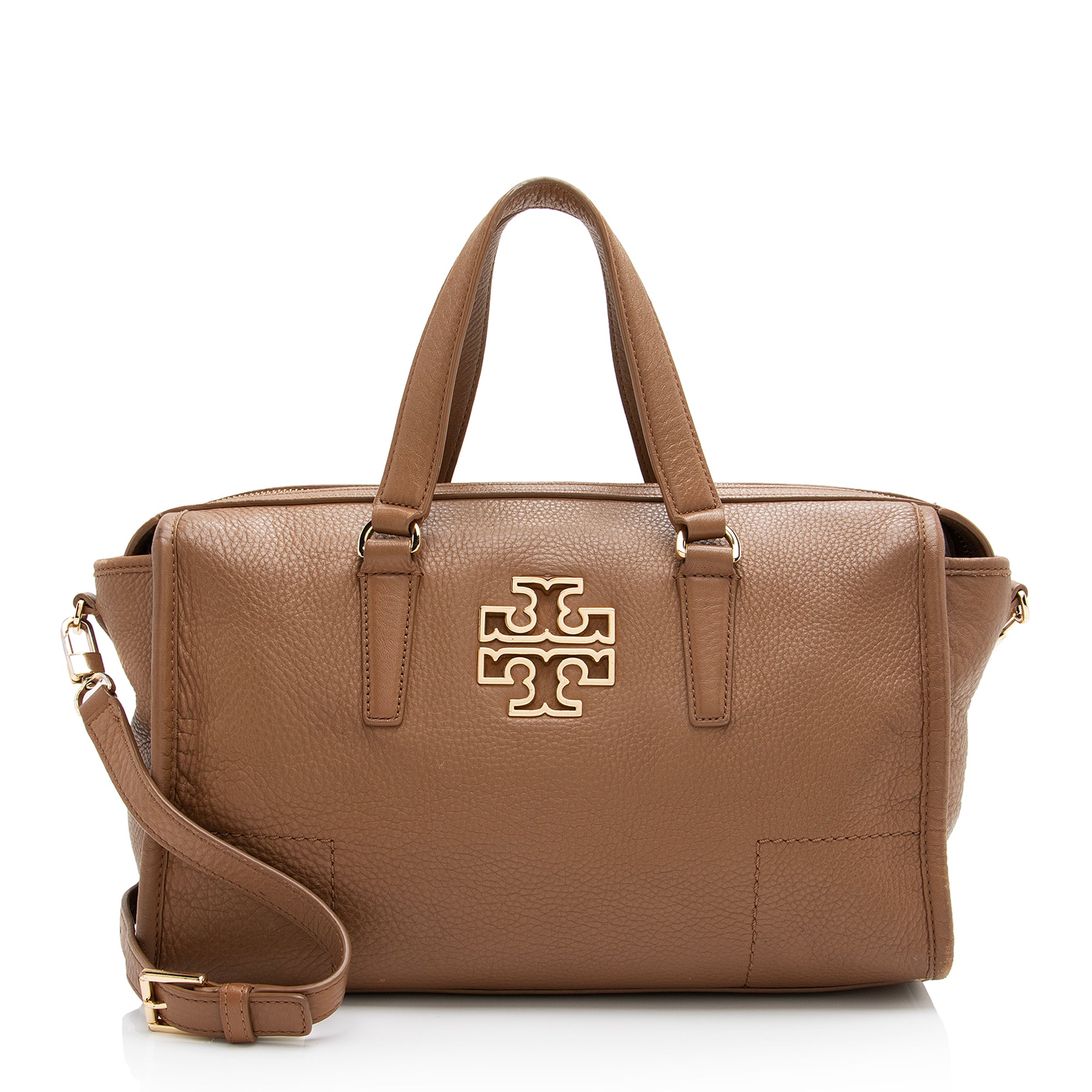 Tory Burch Leather Britten Medium Convertible Satchel (SHF-23658)